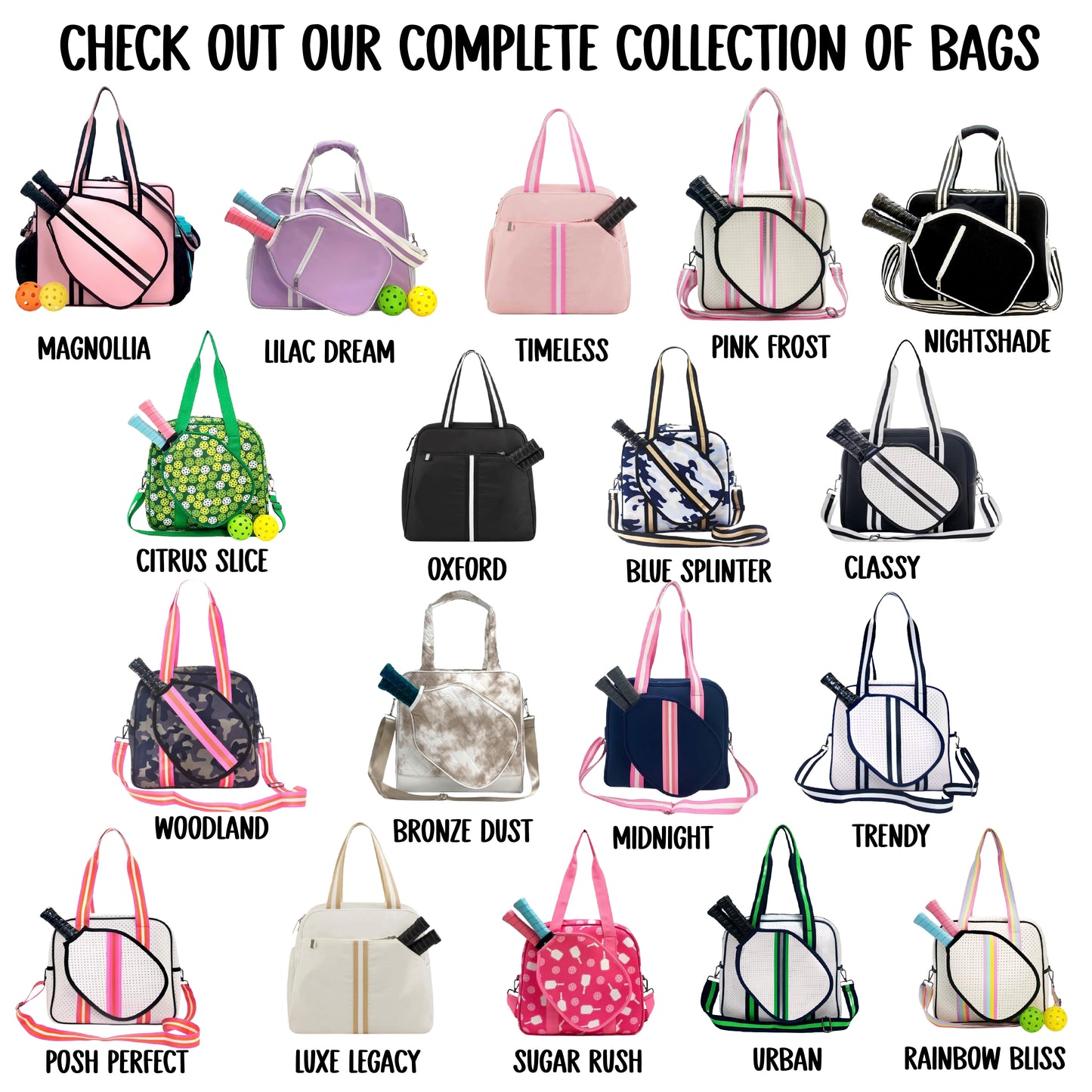 "Magnolia" Pink and Black Pickleball Bag (Free Customization) | Pickleball Sports Bag | Medium Size Court Bag