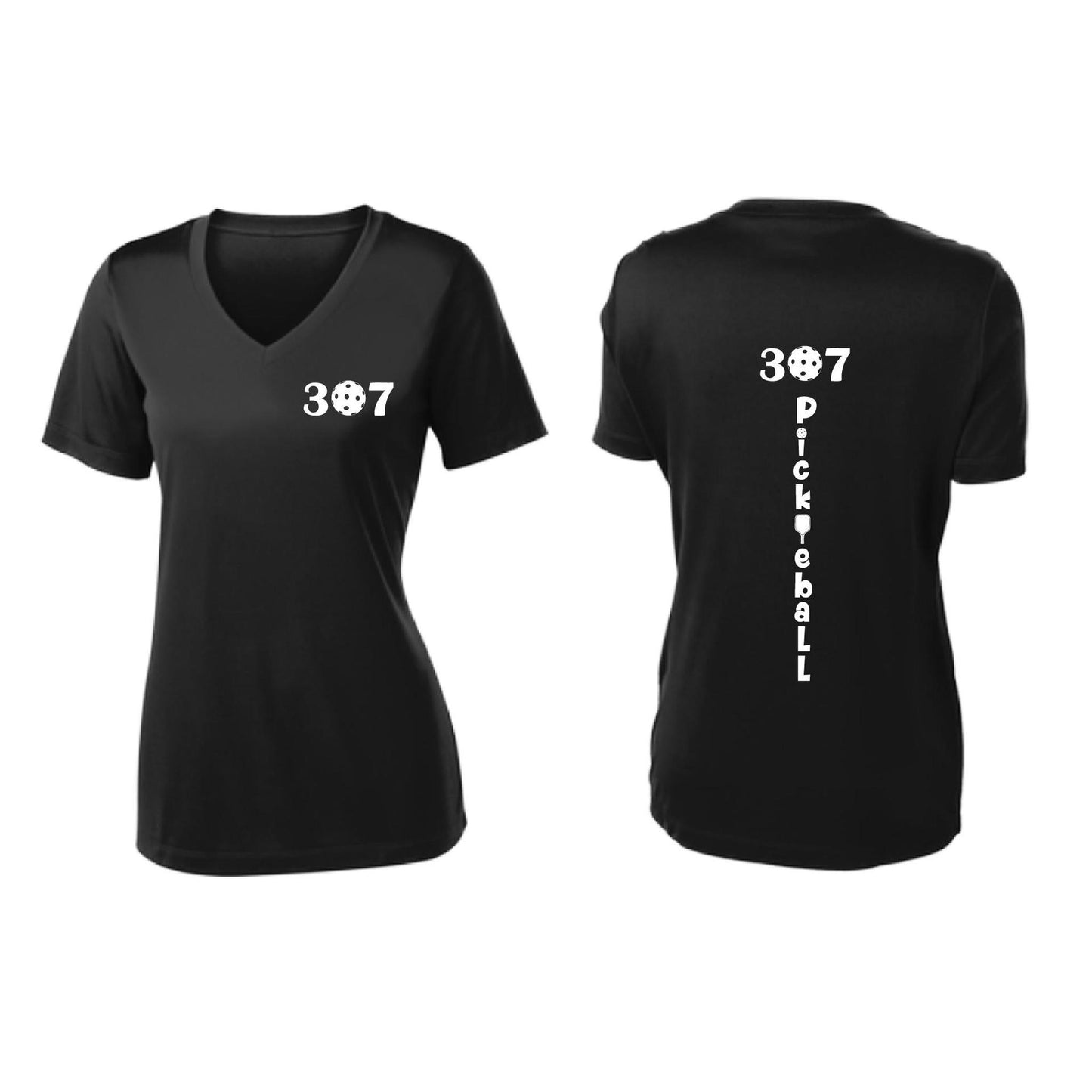 307 Wyoming Pickleball Club | Women's Short Sleeve V-Neck Pickleball Performance T-Shirts | 100% Polyester