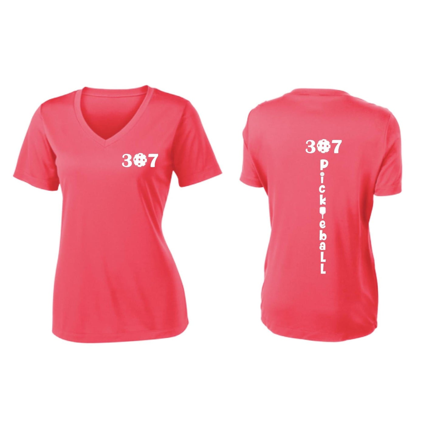 307 Wyoming Pickleball Club | Women's Short Sleeve V-Neck Pickleball Performance T-Shirts | 100% Polyester