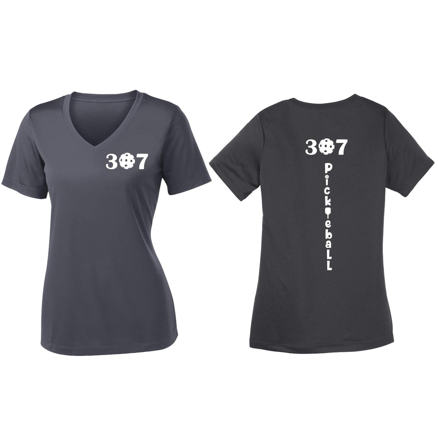 307 Wyoming Pickleball Club | Women's Short Sleeve V-Neck Pickleball Performance T-Shirts | 100% Polyester