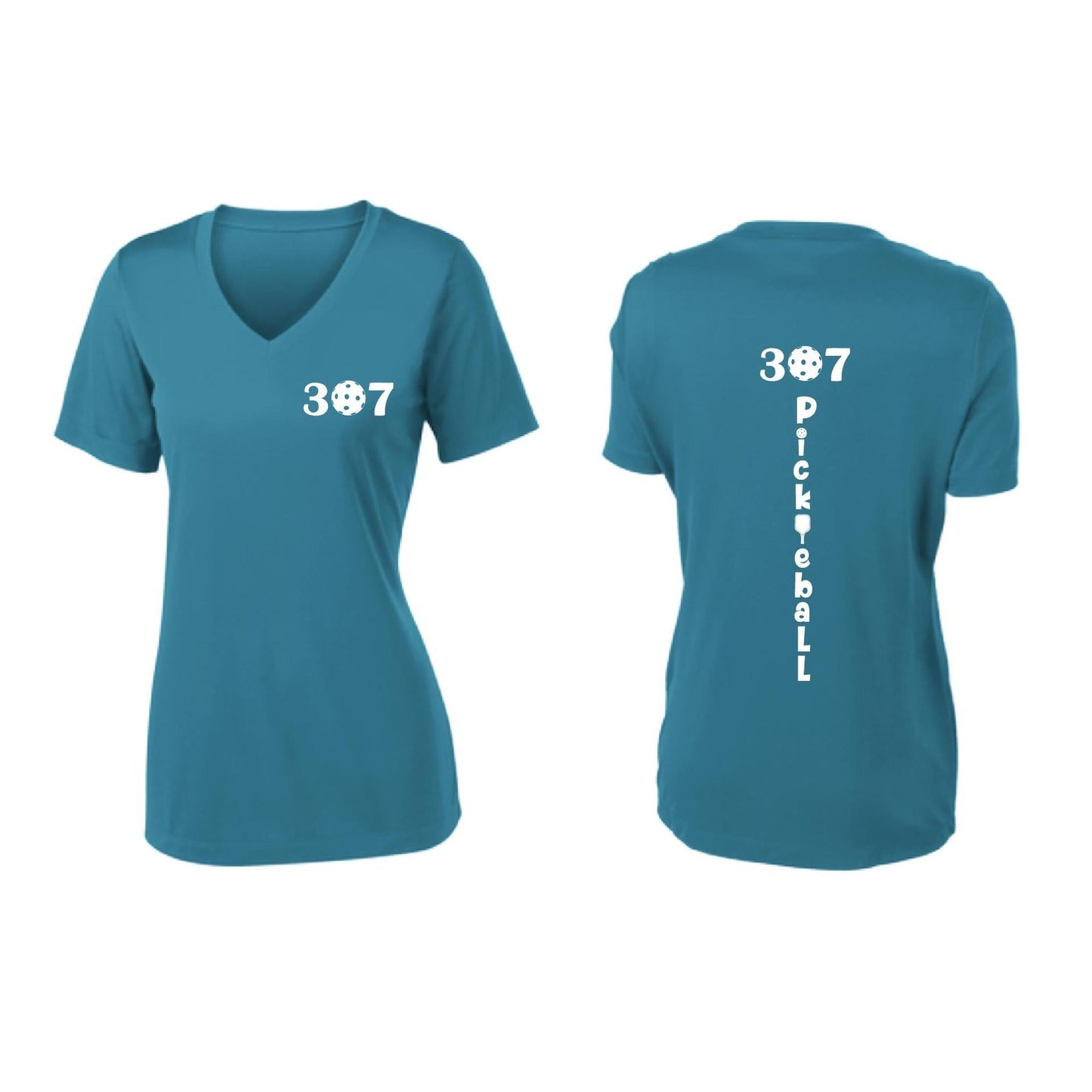 307 Wyoming Pickleball Club | Women's Short Sleeve V-Neck Pickleball Performance T-Shirts | 100% Polyester