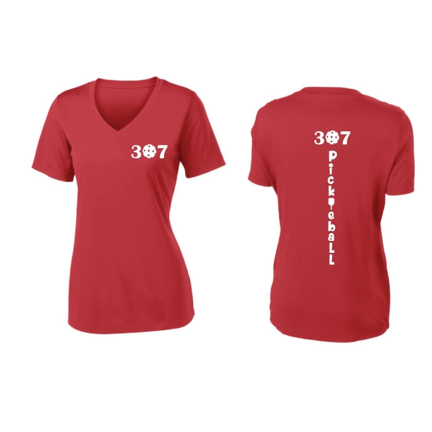 307 Wyoming Pickleball Club | Women's Short Sleeve V-Neck Pickleball Performance T-Shirts | 100% Polyester