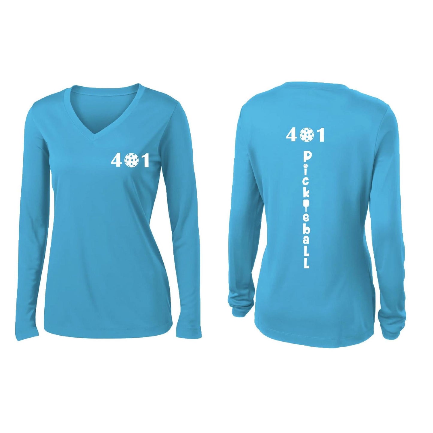 401 Rhode Island Pickleball Club | Women's Long Sleeve V-Neck Pickleball Performance T-Shirts | 100% Polyester