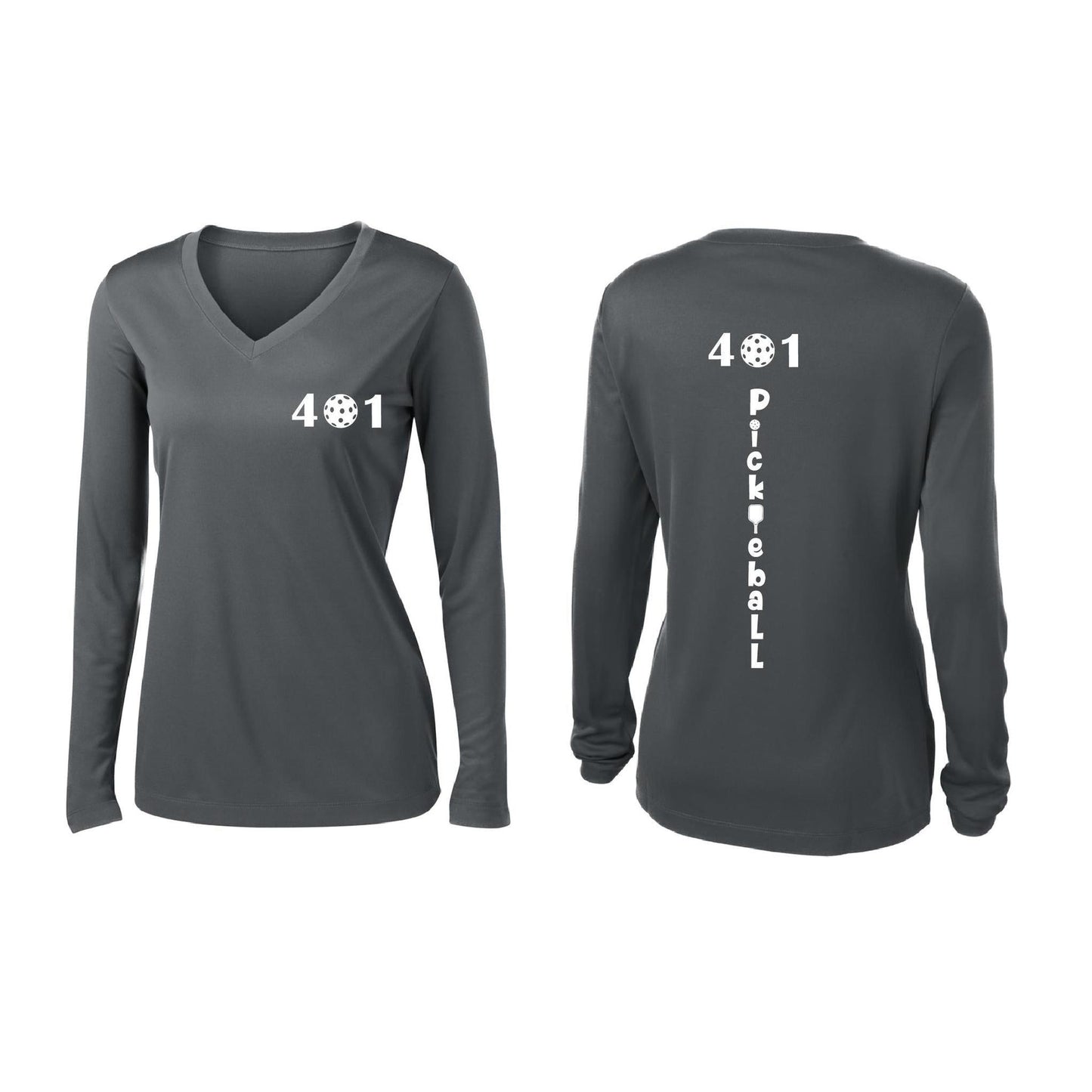 401 Rhode Island Pickleball Club | Women's Long Sleeve V-Neck Pickleball Performance T-Shirts | 100% Polyester
