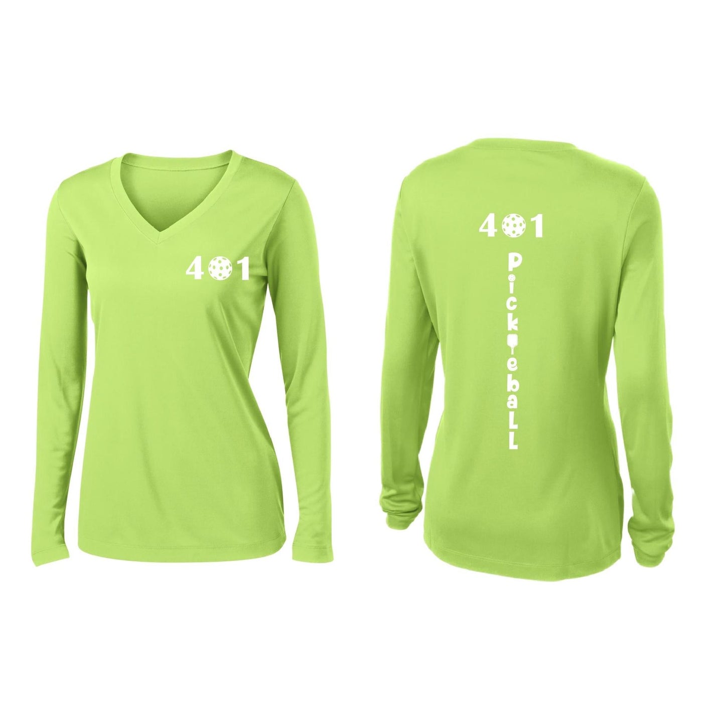 401 Rhode Island Pickleball Club | Women's Long Sleeve V-Neck Pickleball Performance T-Shirts | 100% Polyester