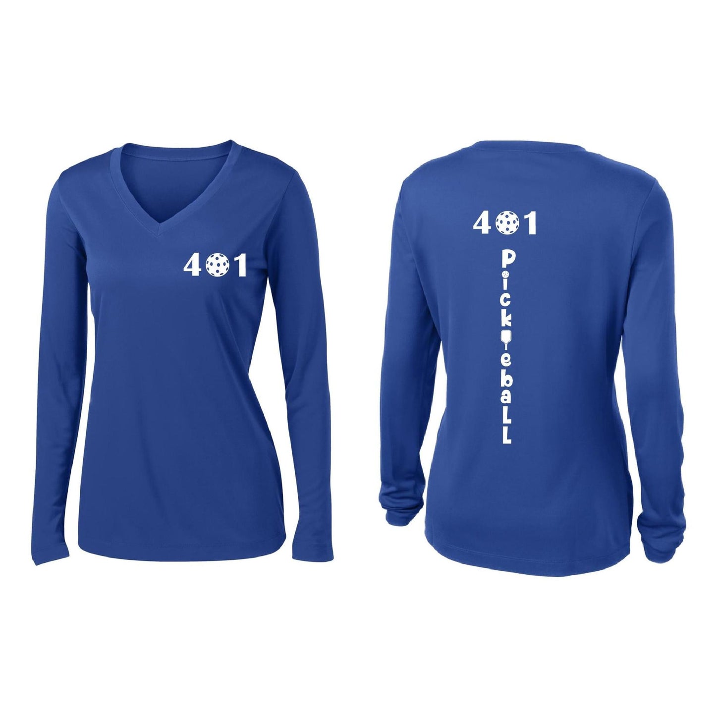 401 Rhode Island Pickleball Club | Women's Long Sleeve V-Neck Pickleball Performance T-Shirts | 100% Polyester