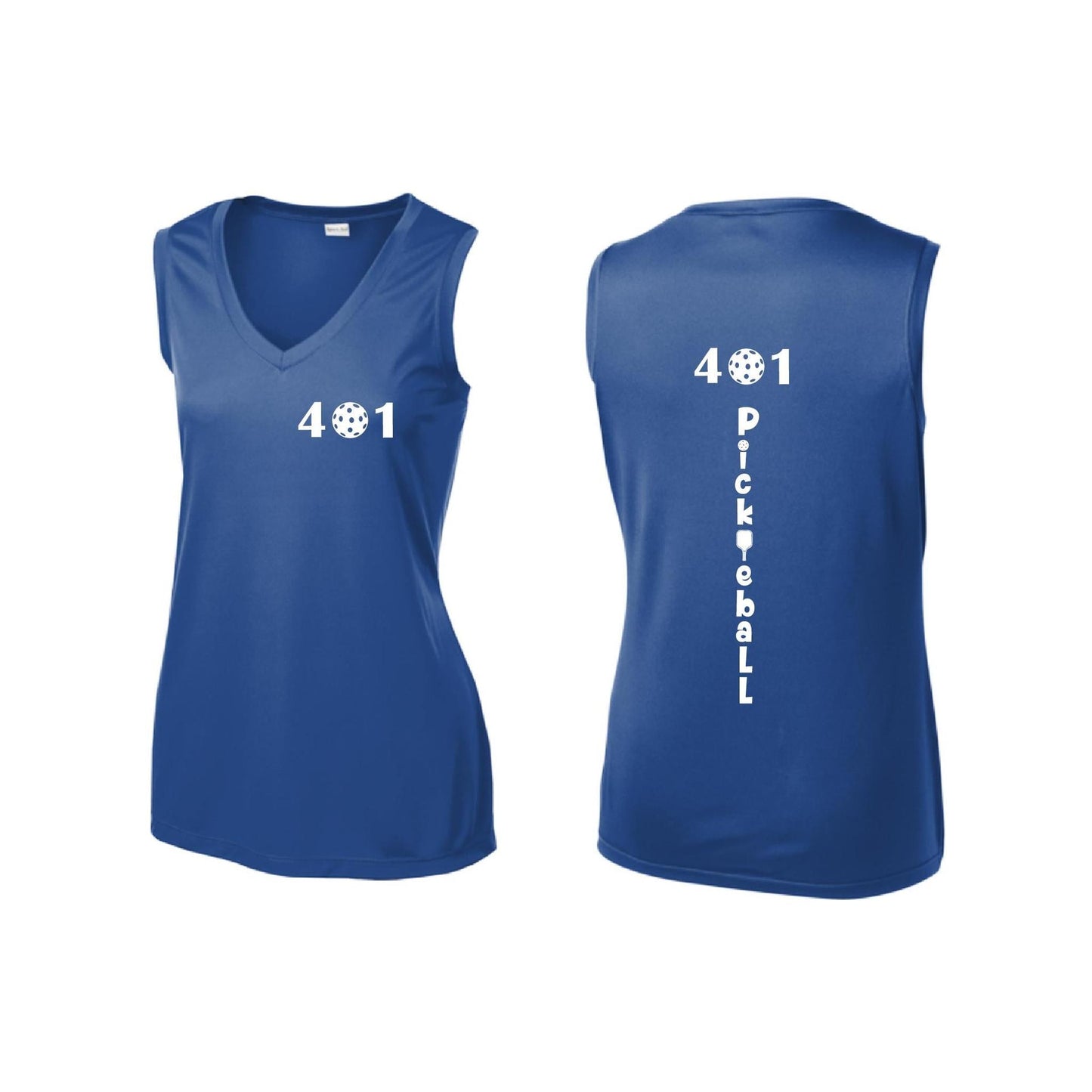 401 Rhode Island Pickleball Club | Women’s Sleeveless Athletic Performance T-Shirt | 100% Polyester