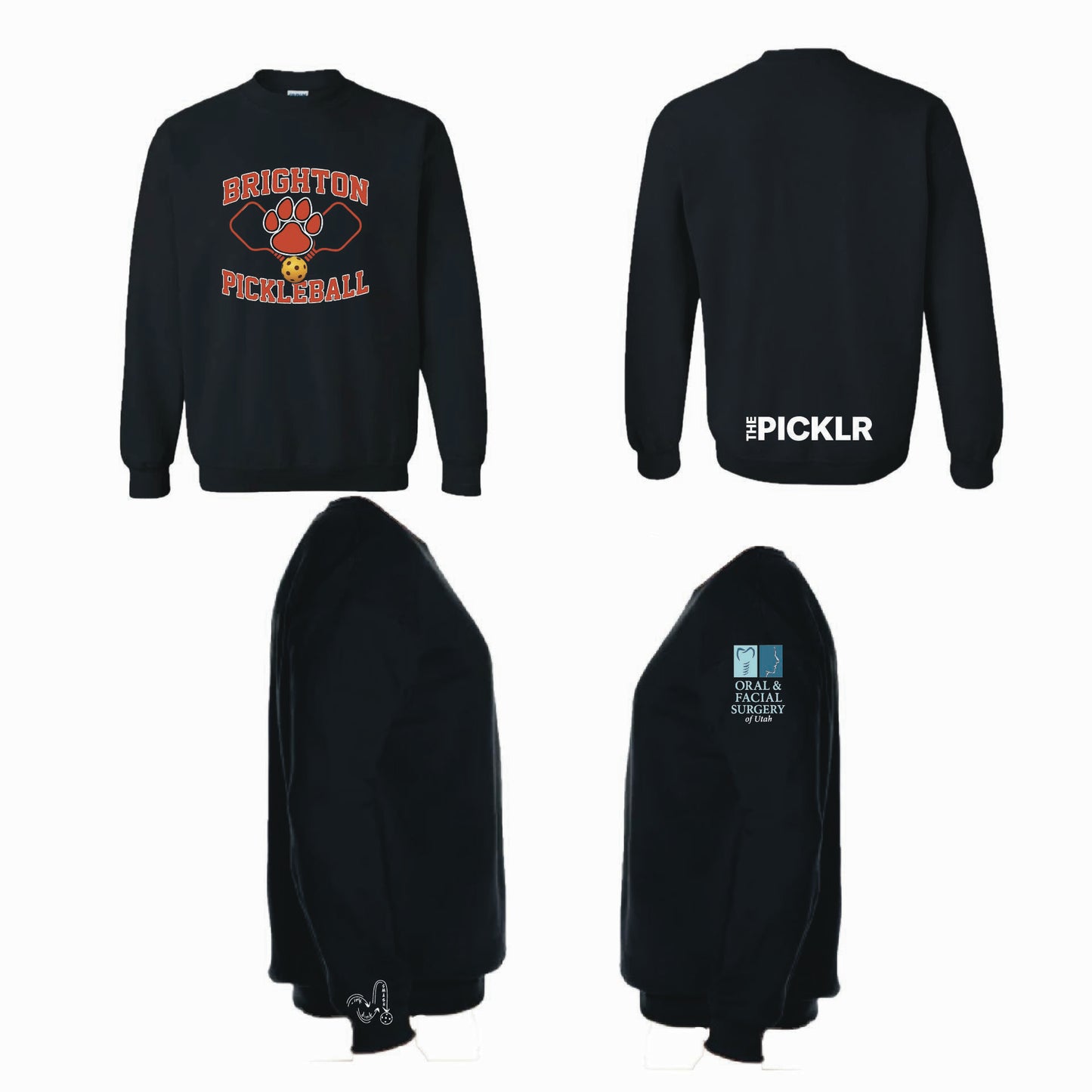 Brighton High School Pickleball Club | Unisex Black Crewneck Athletic Sweatshirts | 50% Cotton/50% Polyester