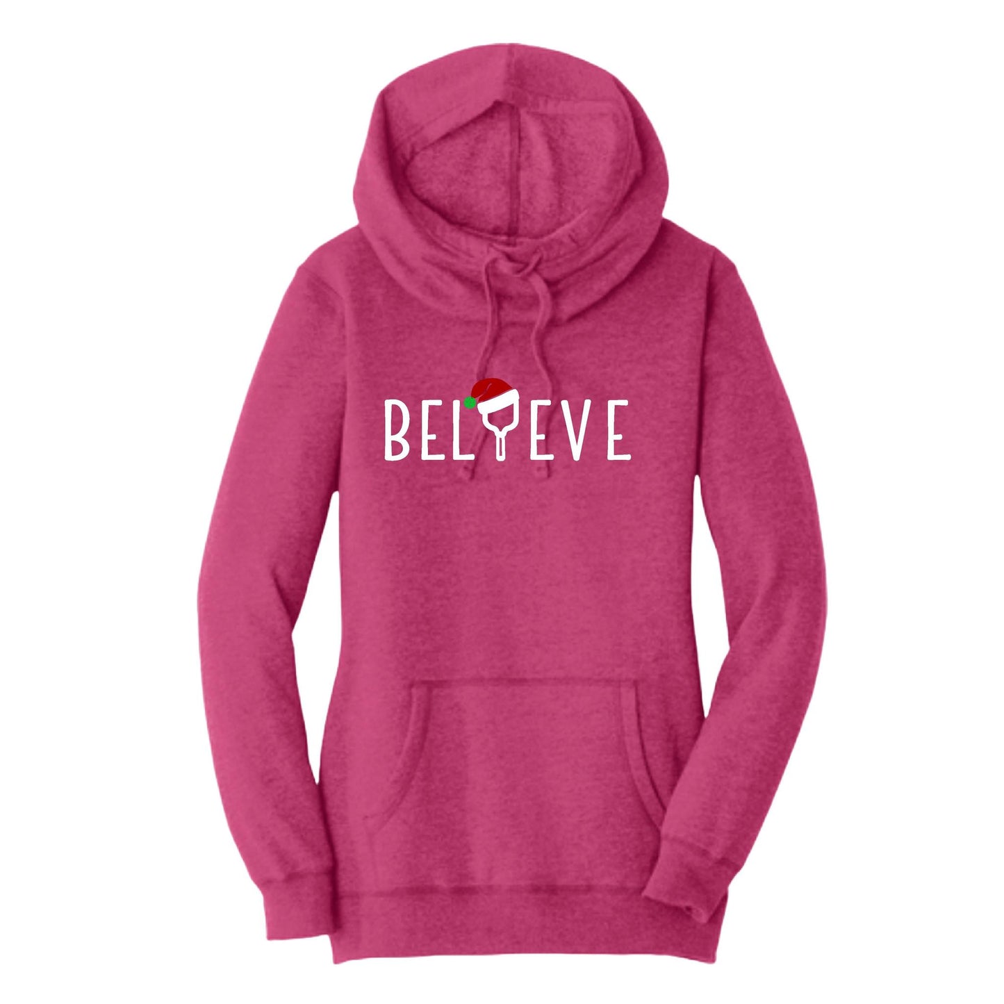 Believe | Women’s Cowl-Neck Hoodie Pickleball Sweatshirt | 55% Cotton 45% Poly Fleece
