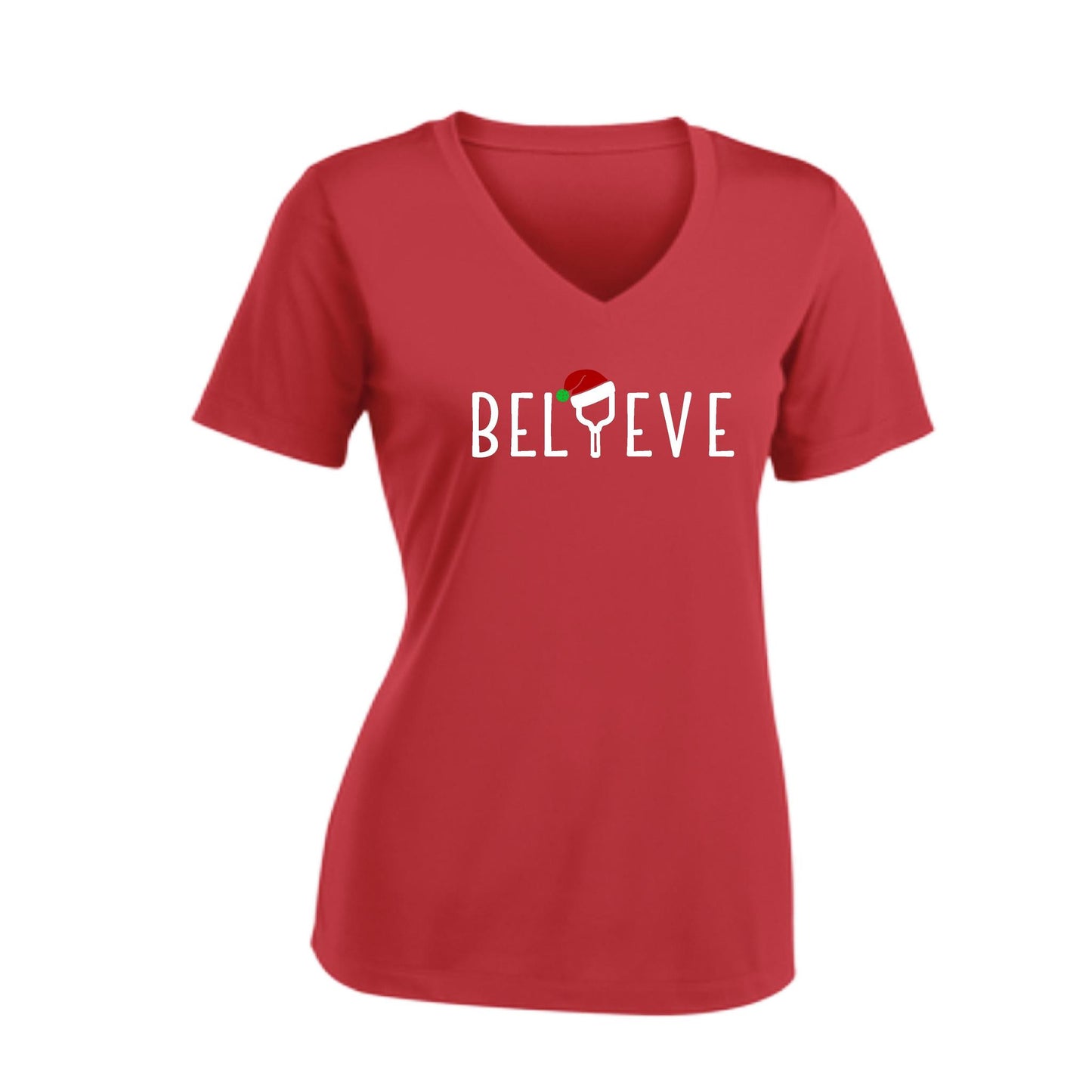Believe | Women's Short Sleeve V-Neck Pickleball Performance T-Shirts | 100% Polyester