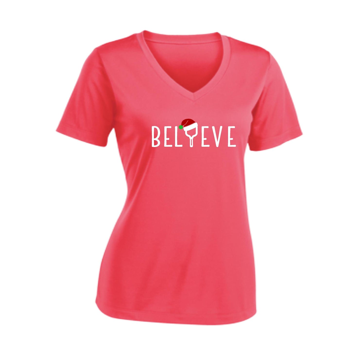 Believe | Women's Short Sleeve V-Neck Pickleball Performance T-Shirts | 100% Polyester