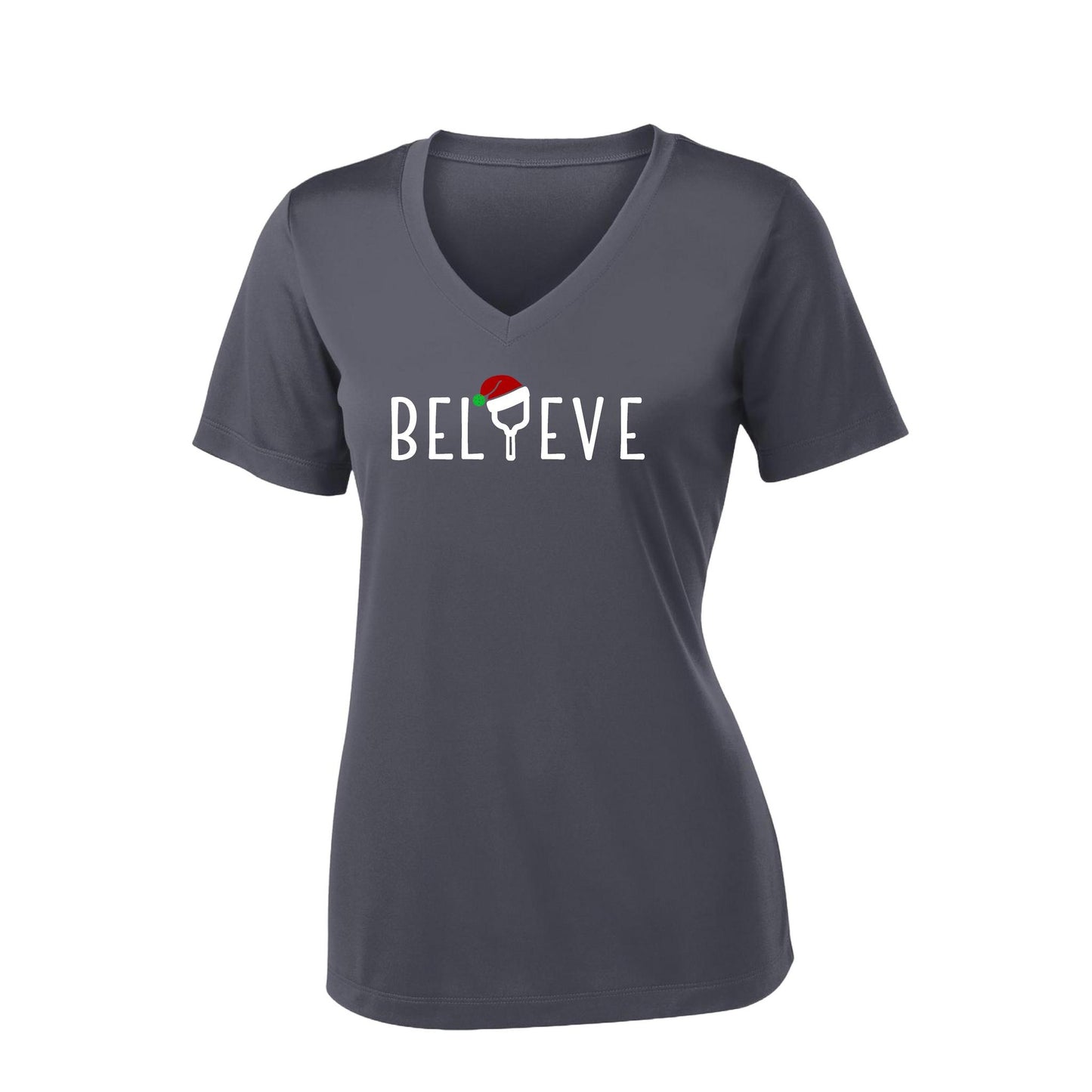 Believe | Women's Short Sleeve V-Neck Pickleball Performance T-Shirts | 100% Polyester