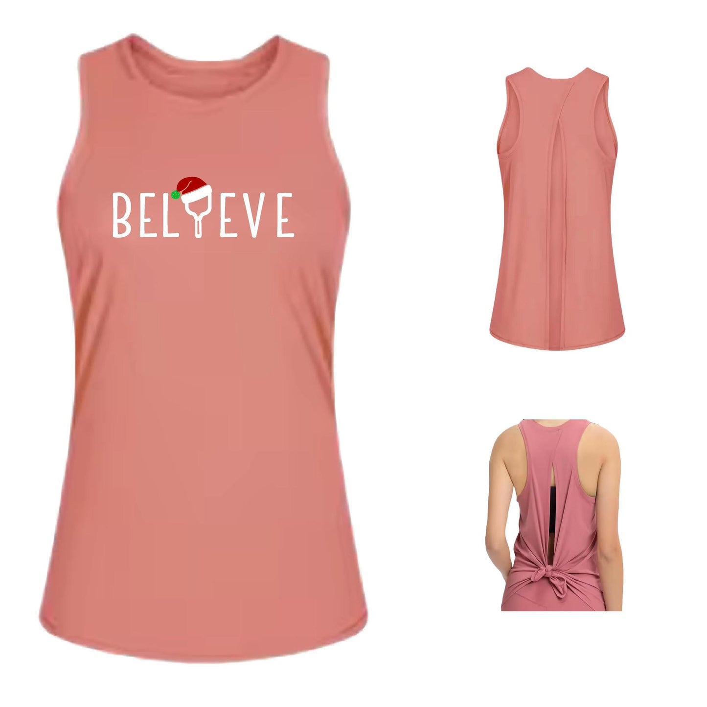 Believe | Women's Split Back or Tied Back Pickleball Performance Tank | 80/20 Nylon Spandex Mix