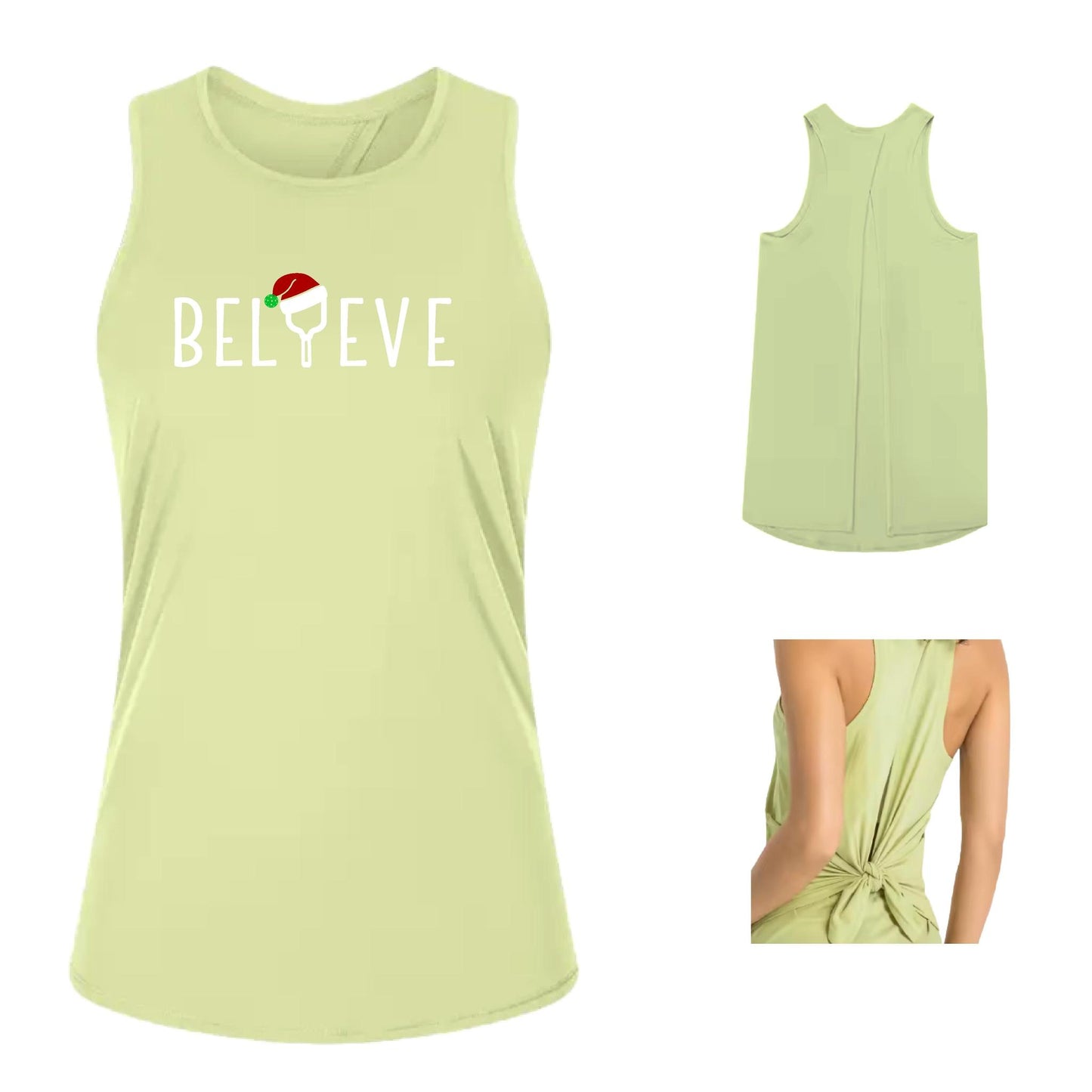 Believe | Women's Split Back or Tied Back Pickleball Performance Tank | 80/20 Nylon Spandex Mix