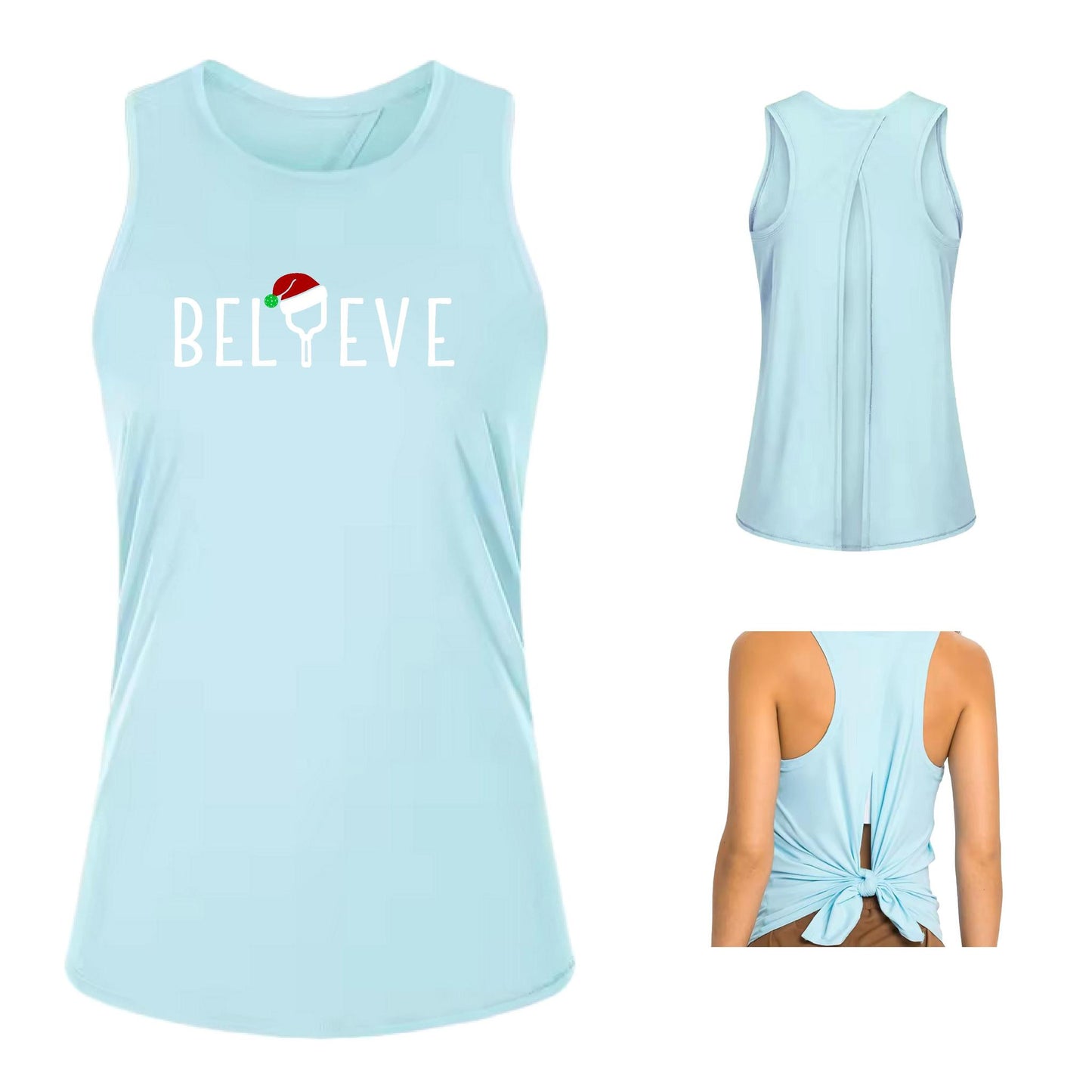 Believe | Women's Split Back or Tied Back Pickleball Performance Tank | 80/20 Nylon Spandex Mix