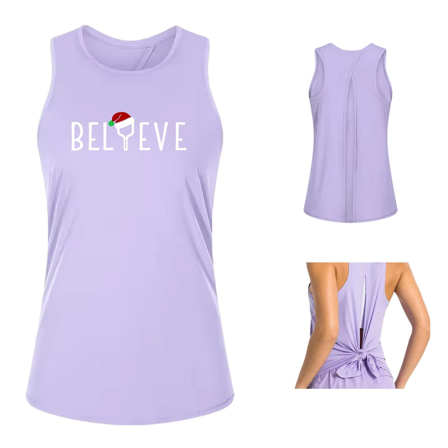 Believe | Women's Split Back or Tied Back Pickleball Performance Tank | 80/20 Nylon Spandex Mix