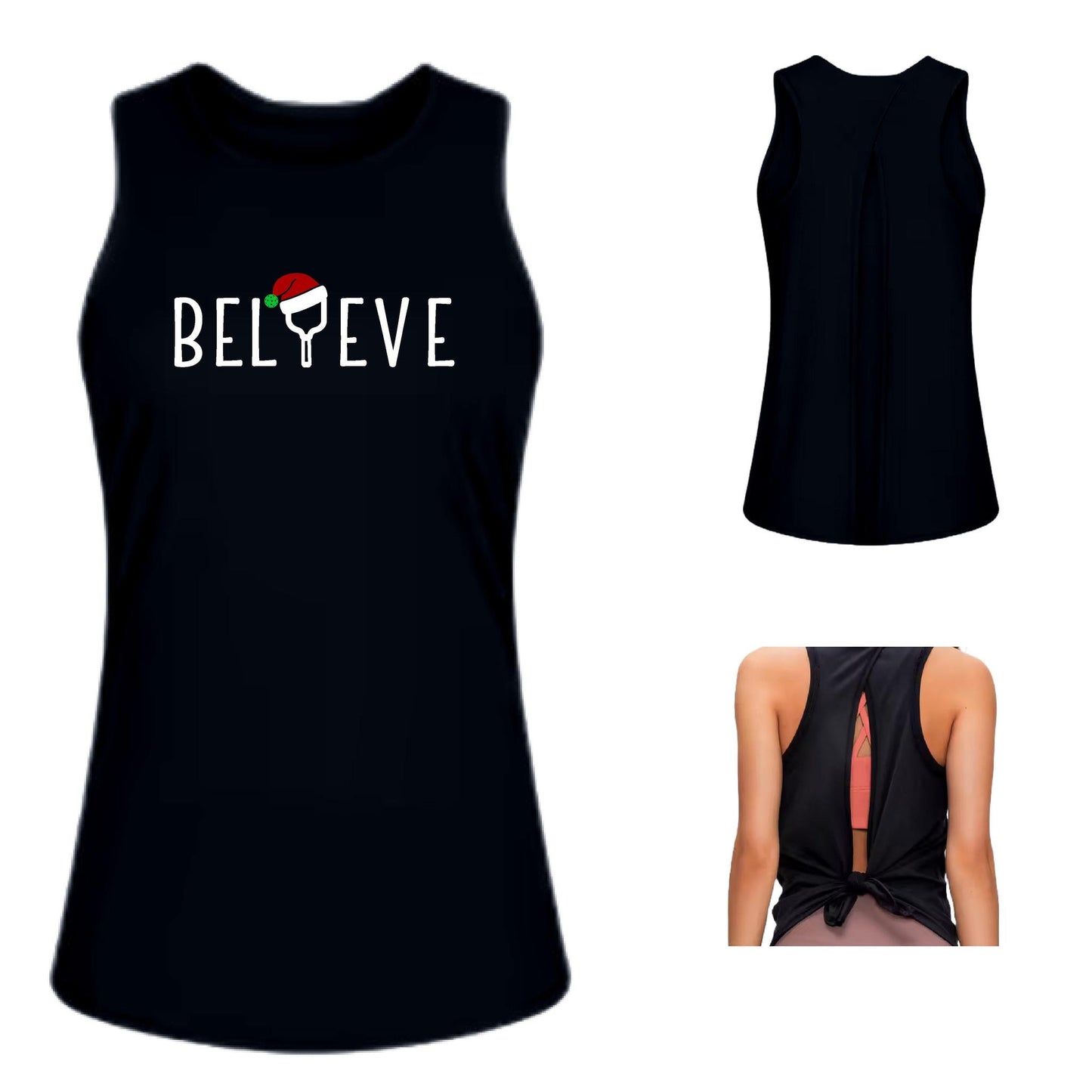 Believe | Women's Split Back or Tied Back Pickleball Performance Tank | 80/20 Nylon Spandex Mix