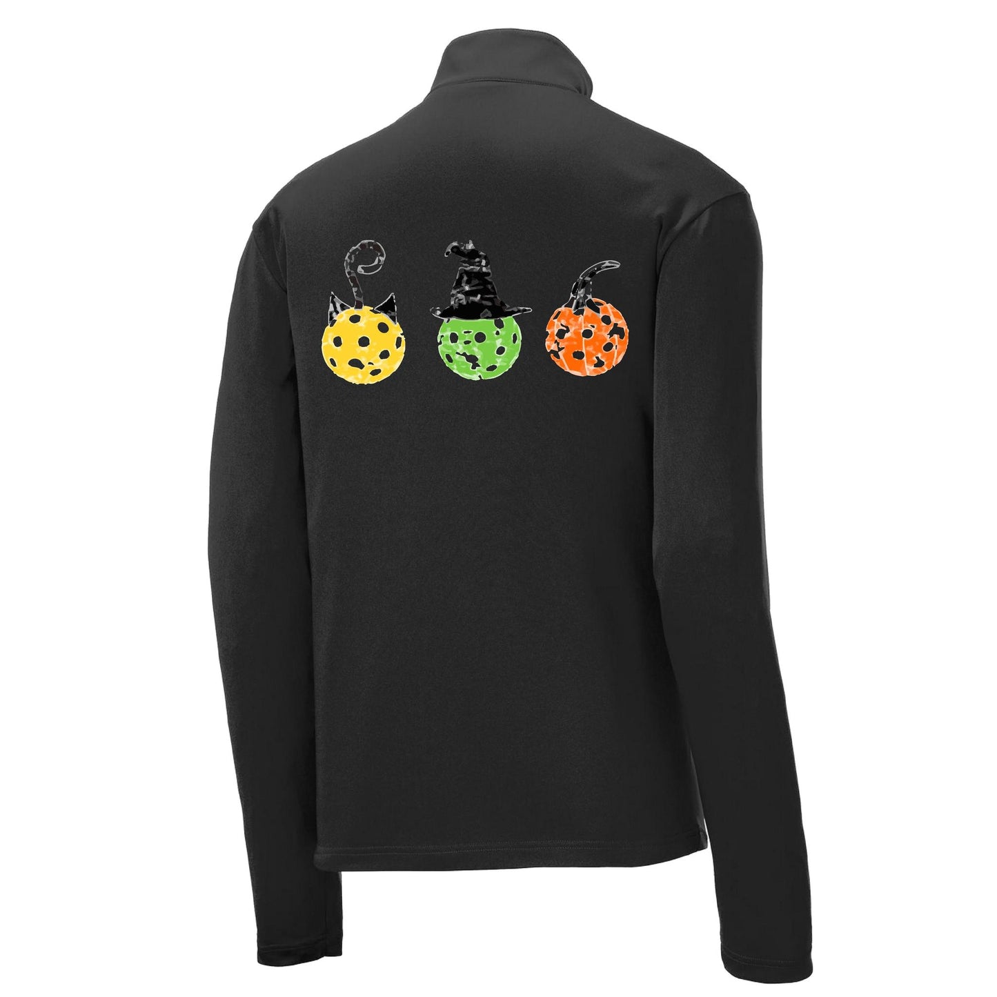 Cat Witch Pumpkin | Men's 1/4 Zip Long Sleeve Pullover Athletic Performance Shirt | 100% Polyester