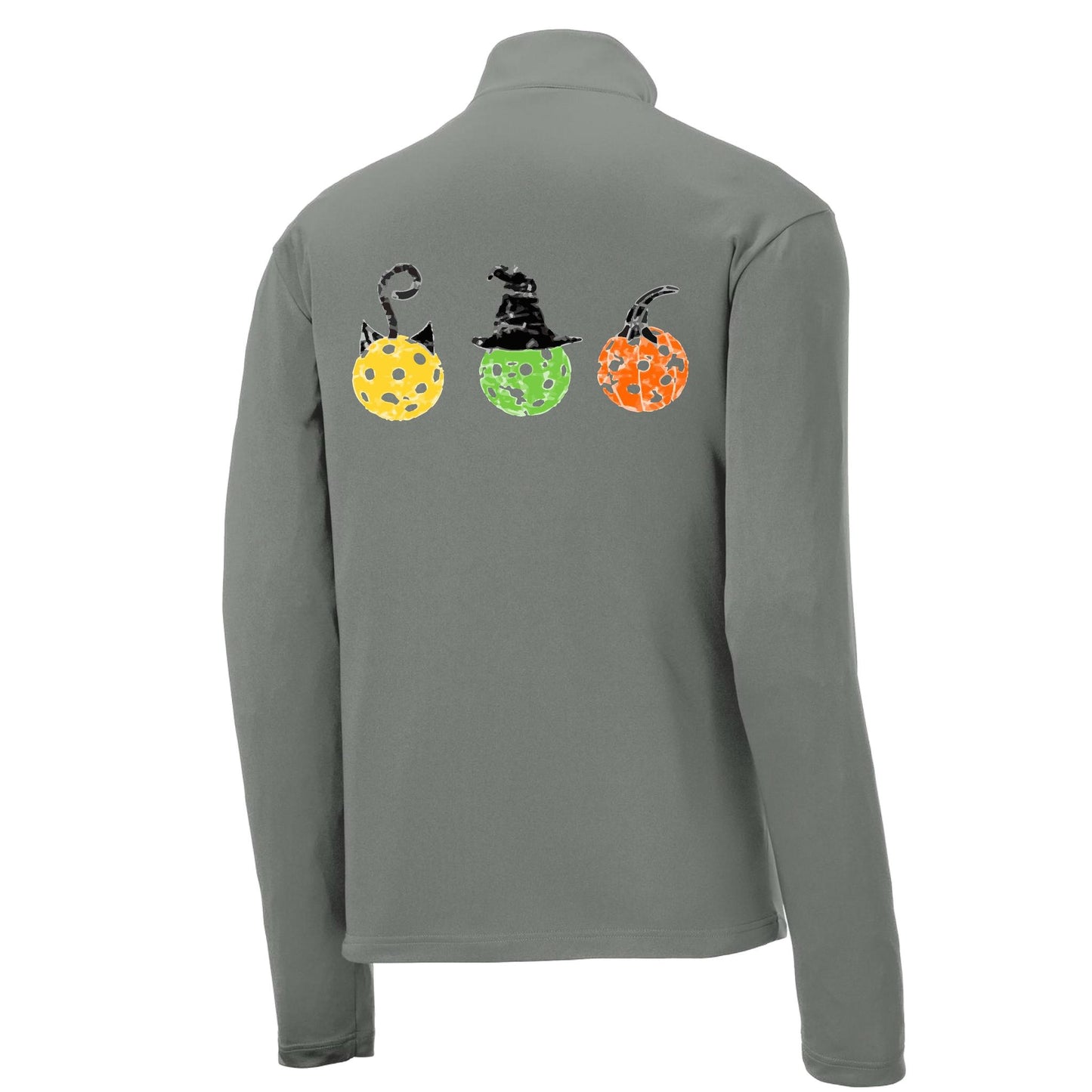 Cat Witch Pumpkin | Men's 1/4 Zip Long Sleeve Pullover Athletic Performance Shirt | 100% Polyester