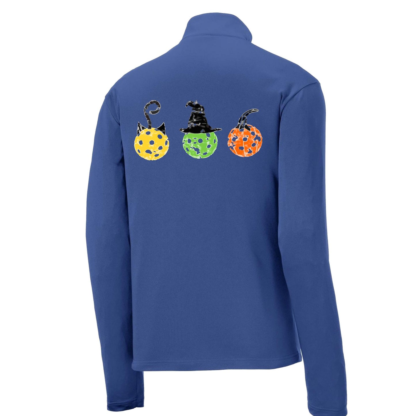 Cat Witch Pumpkin | Men's 1/4 Zip Long Sleeve Pullover Athletic Performance Shirt | 100% Polyester