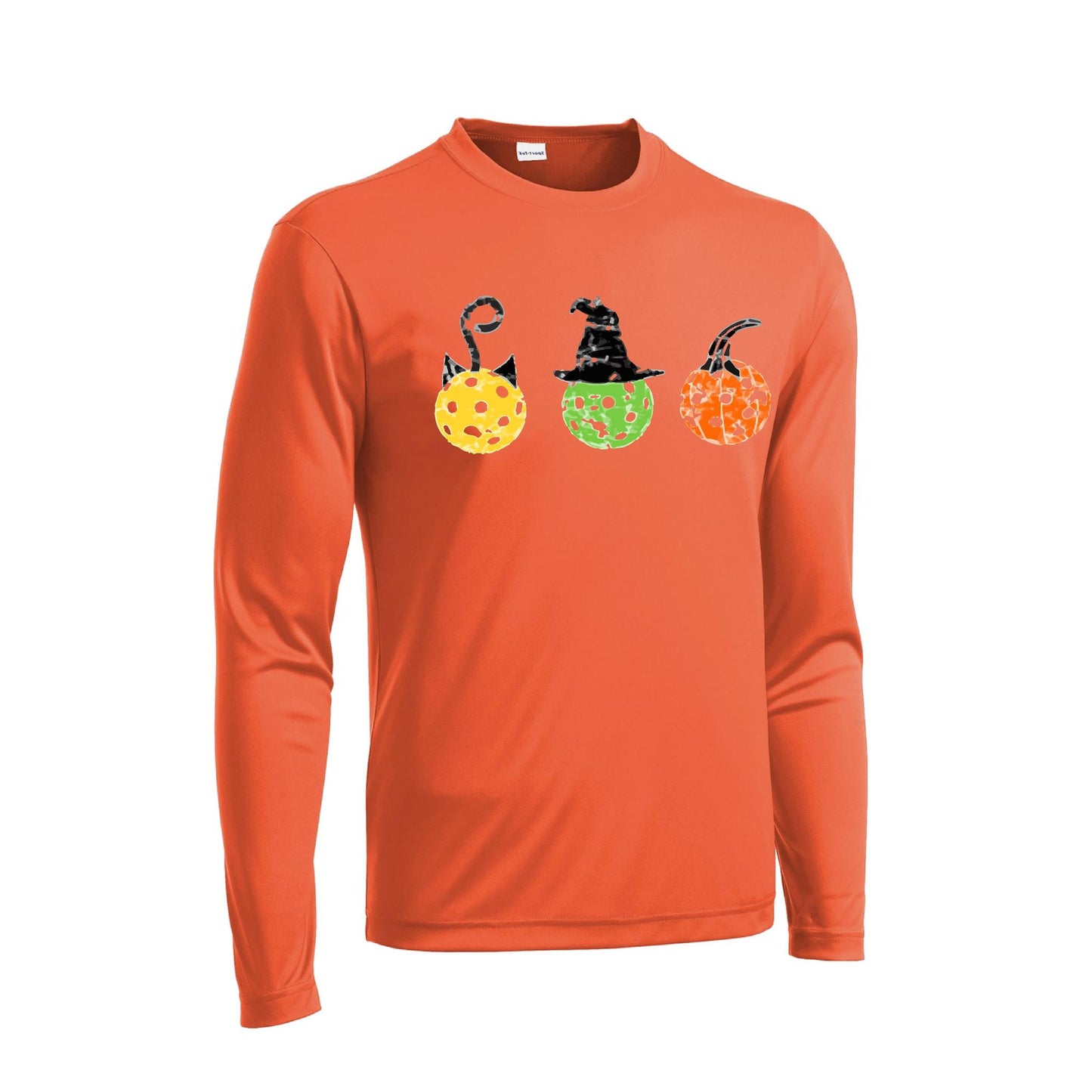Cat Witch Pumpkin | Men's Long Sleeve Athletic Performance T-Shirt | 100% Polyester