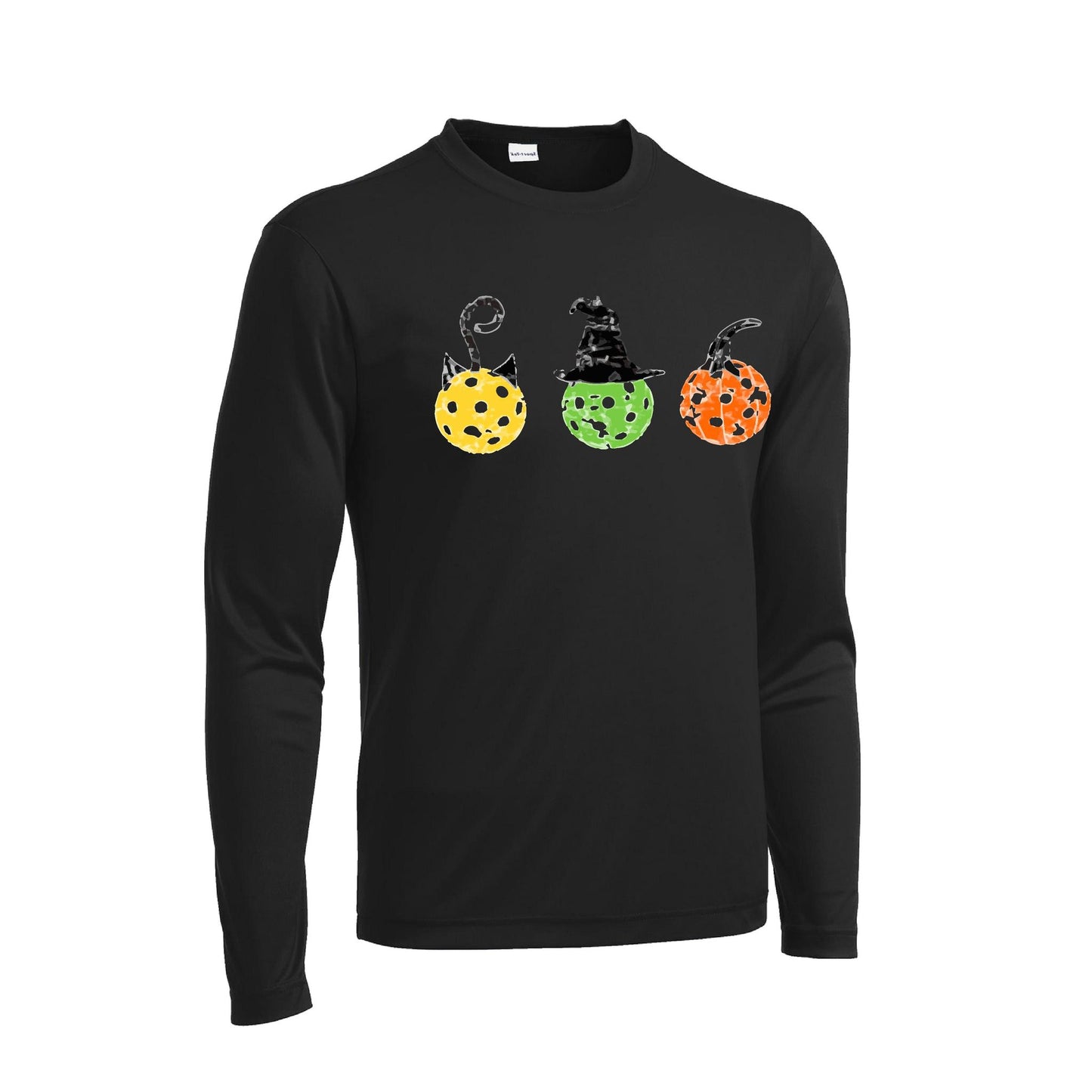 Cat Witch Pumpkin | Men's Long Sleeve Athletic Performance T-Shirt | 100% Polyester