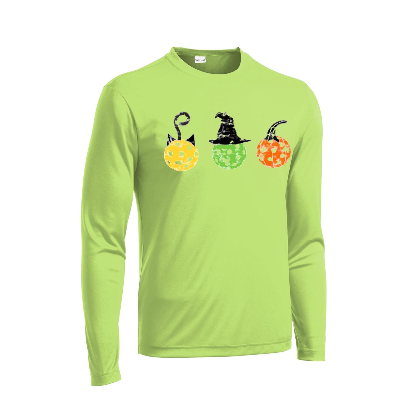 Cat Witch Pumpkin | Men's Long Sleeve Athletic Performance T-Shirt | 100% Polyester