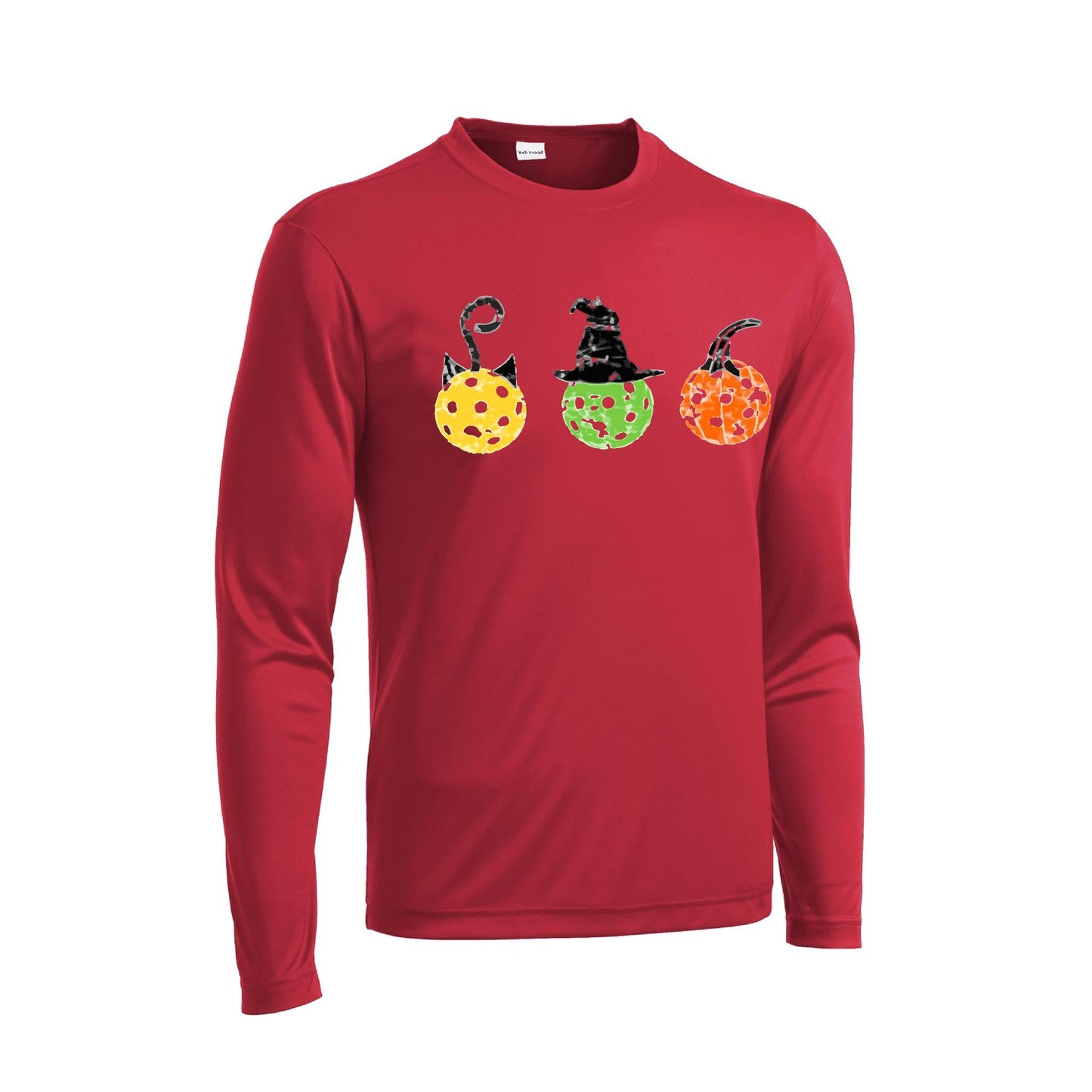 Cat Witch Pumpkin | Men's Long Sleeve Athletic Performance T-Shirt | 100% Polyester