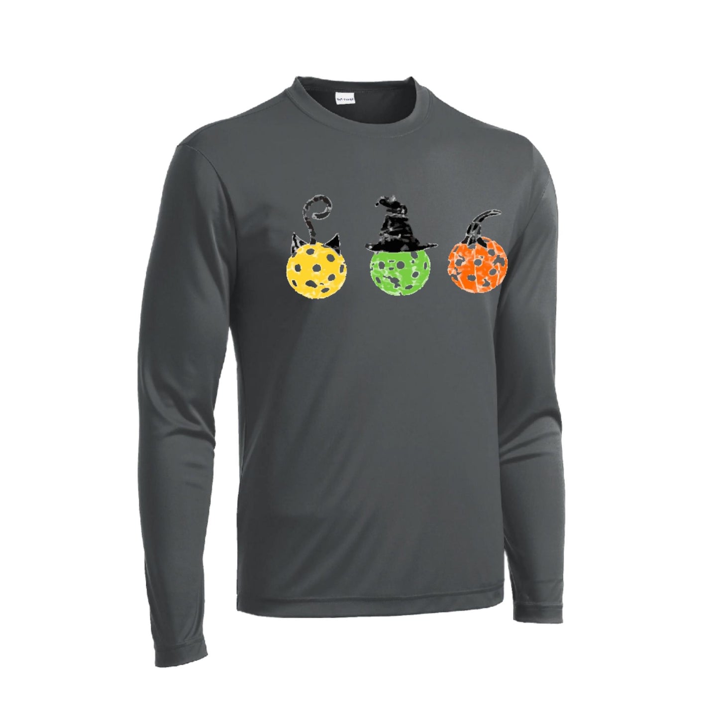 Cat Witch Pumpkin | Men's Long Sleeve Athletic Performance T-Shirt | 100% Polyester