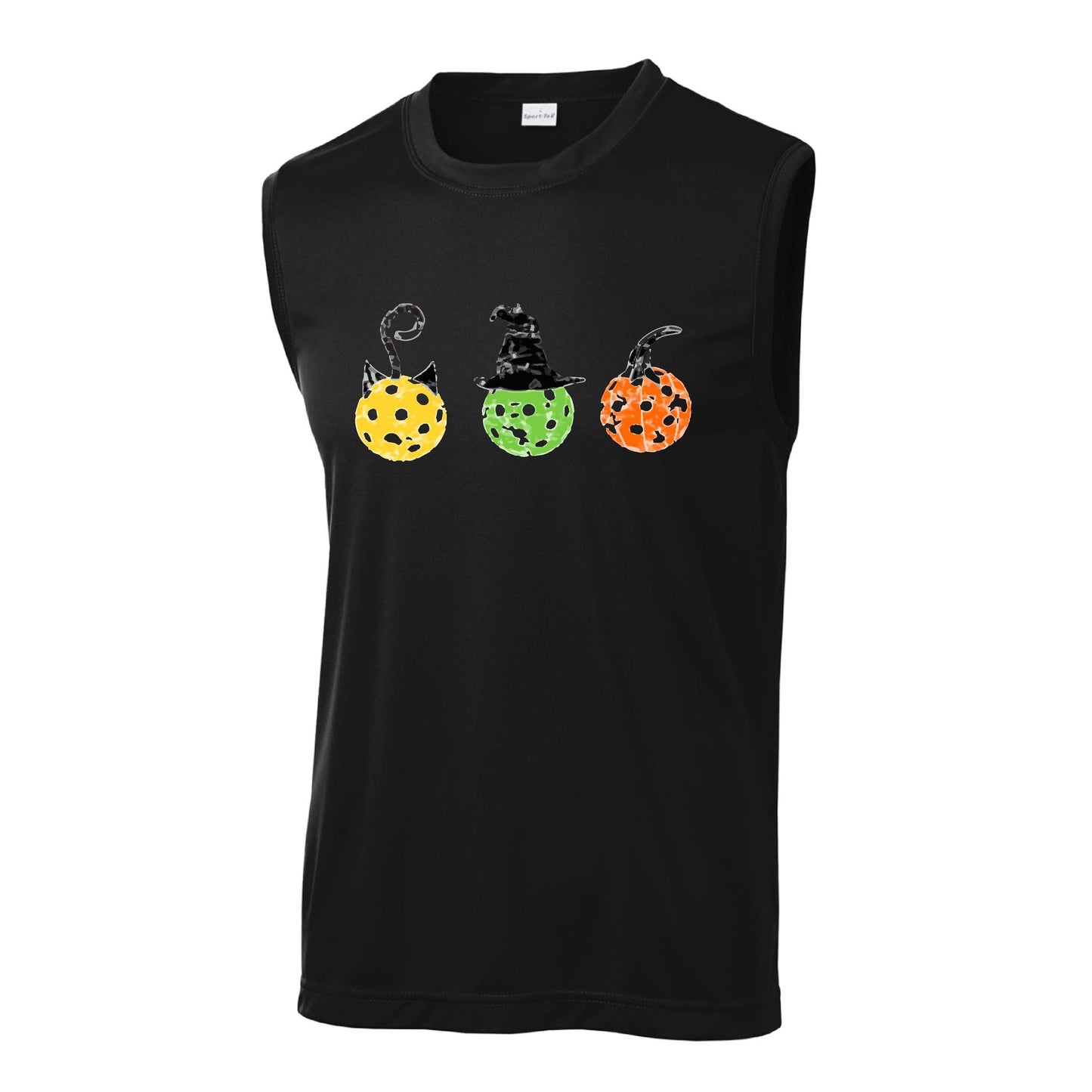 Cat Witch Pumpkin | Men's Sleeveless Athletic Performance T-Shirt | 100% Polyester