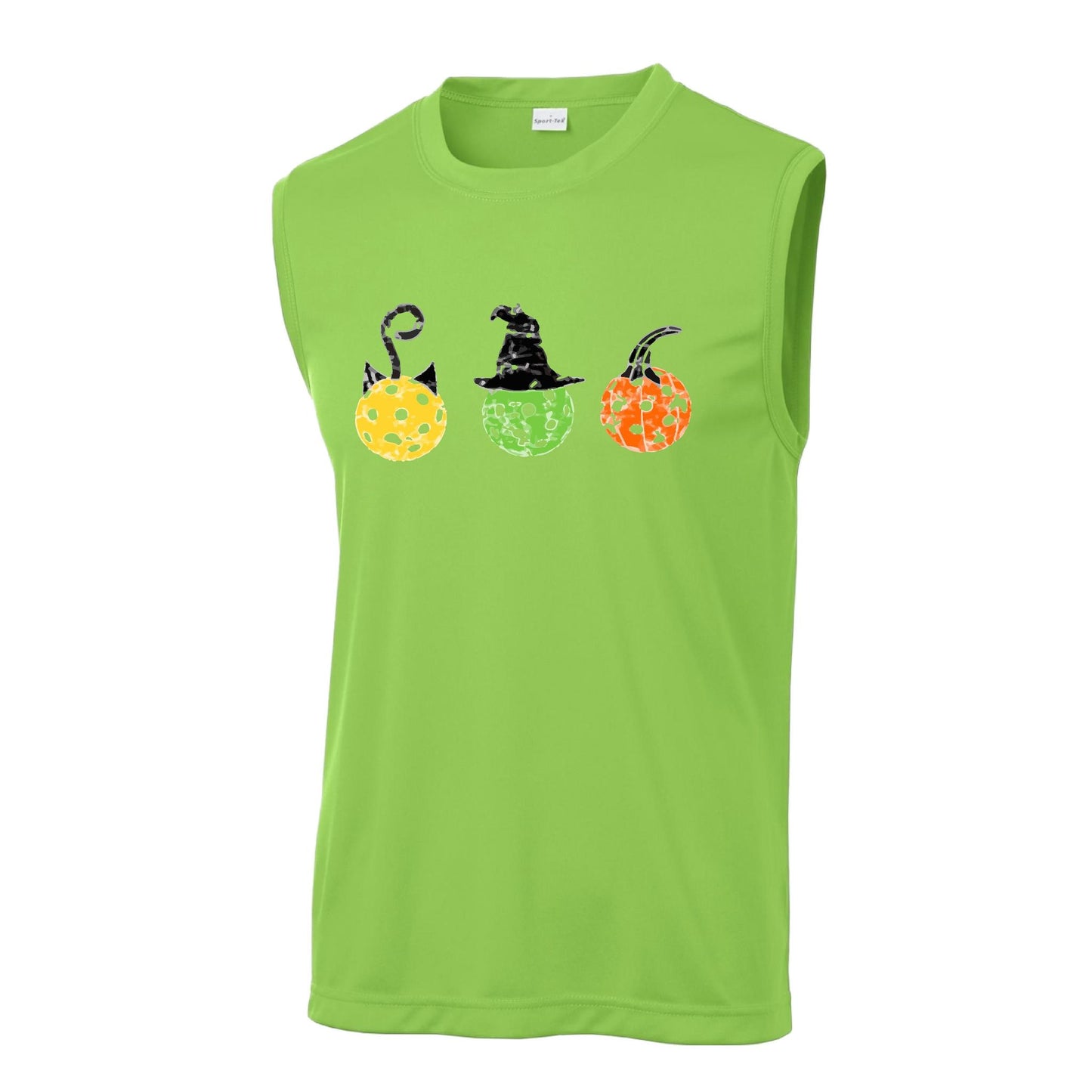 Cat Witch Pumpkin | Men's Sleeveless Athletic Performance T-Shirt | 100% Polyester