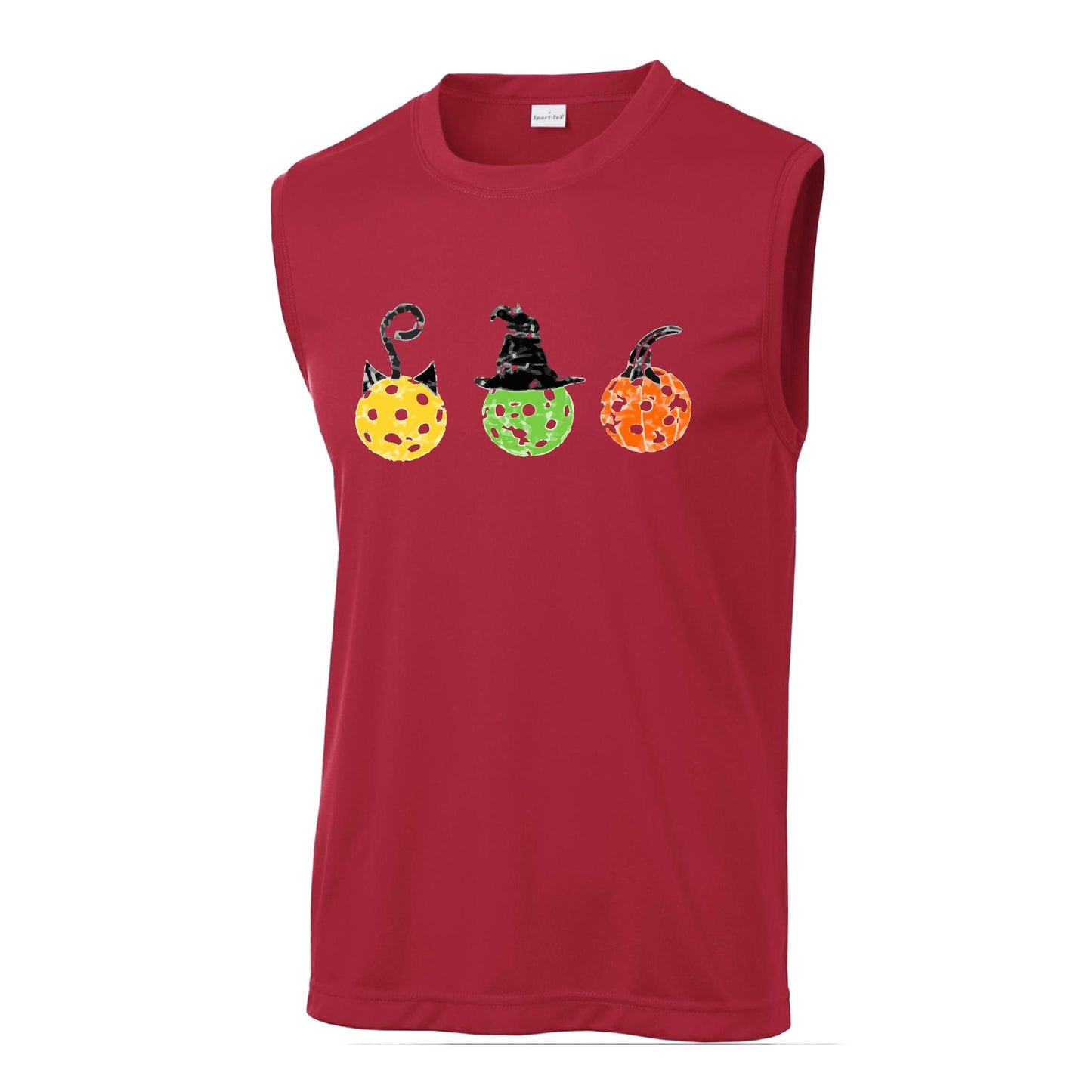 Cat Witch Pumpkin | Men's Sleeveless Athletic Performance T-Shirt | 100% Polyester