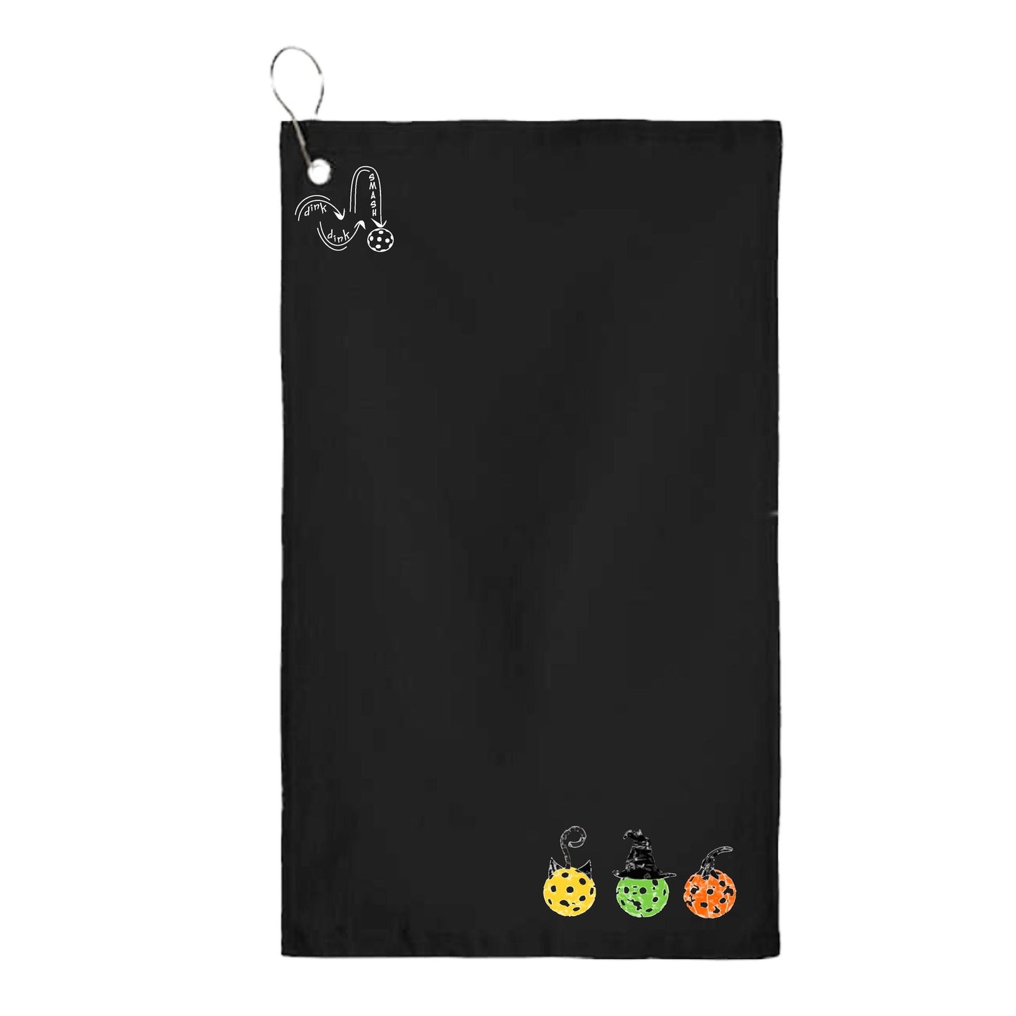 Cat Witch Pumpkin | Pickleball Court Towels | Grommeted 100% Cotton Terry Velour