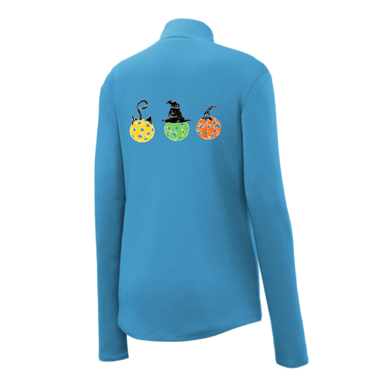 Cat Witch Pumpkin | Women's 1/4 Zip Pickleball Performance Pullover Shirt | 100% Polyester