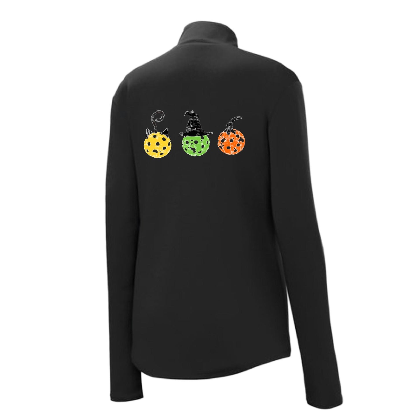 Cat Witch Pumpkin | Women's 1/4 Zip Pickleball Performance Pullover Shirt | 100% Polyester