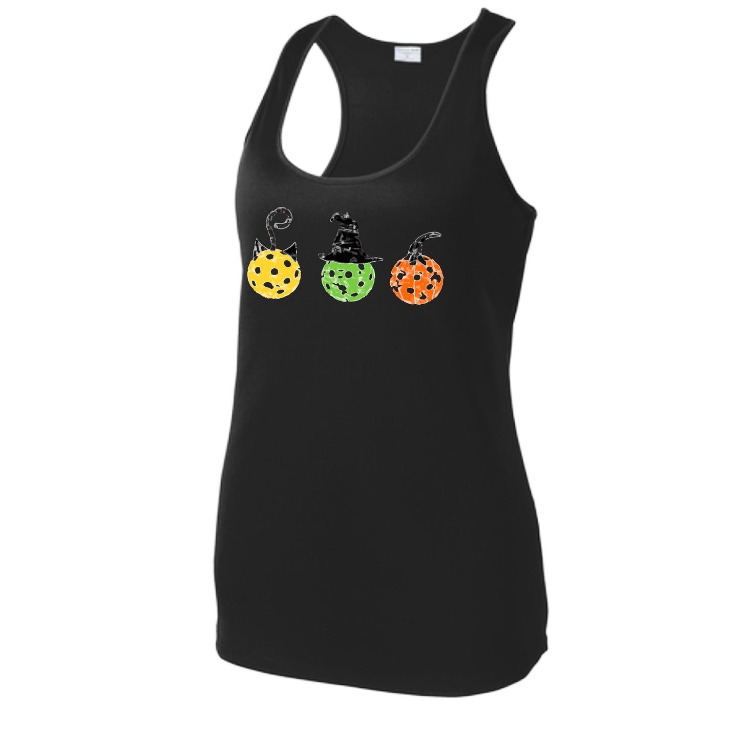 Cat Witch Pumpkin | Women's Racerback Pickleball Performance Tank | 100% Polyester