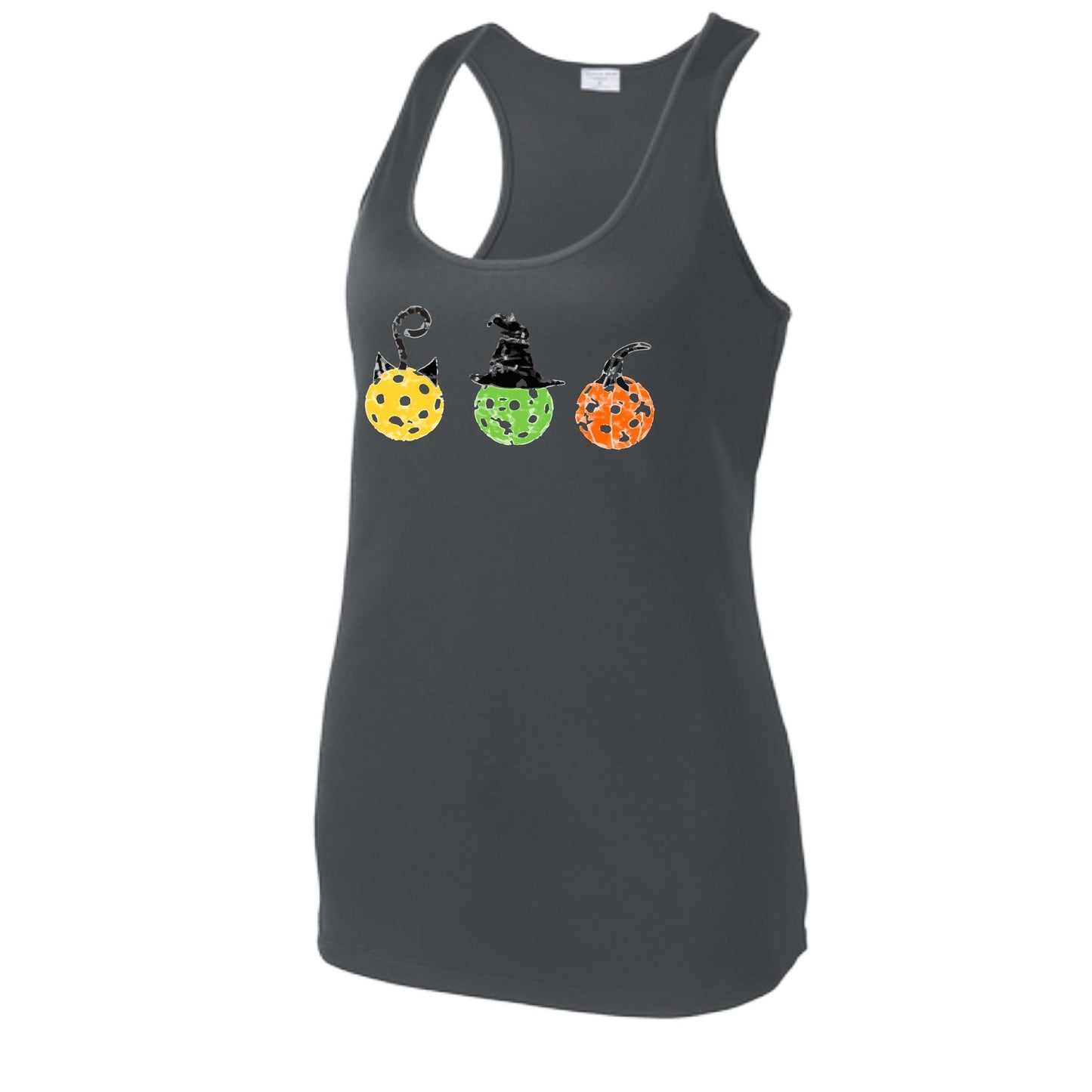 Cat Witch Pumpkin | Women's Racerback Pickleball Performance Tank | 100% Polyester