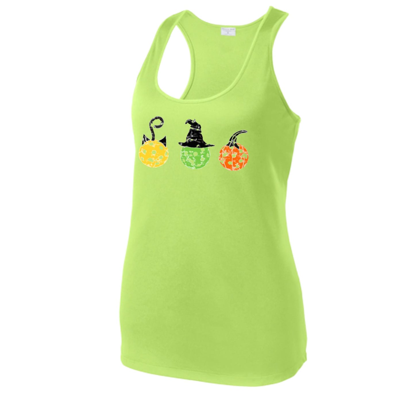 Cat Witch Pumpkin | Women's Racerback Pickleball Performance Tank | 100% Polyester