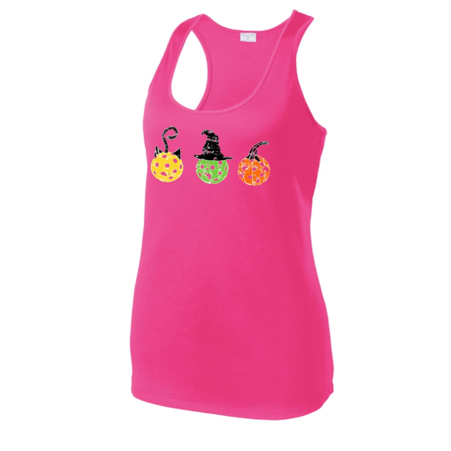 Cat Witch Pumpkin | Women's Racerback Pickleball Performance Tank | 100% Polyester