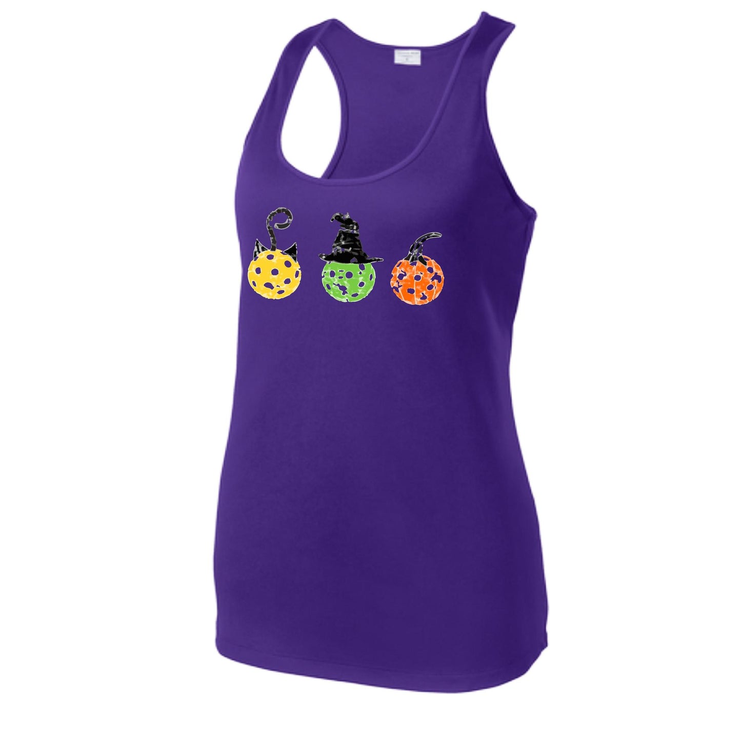 Cat Witch Pumpkin | Women's Racerback Pickleball Performance Tank | 100% Polyester