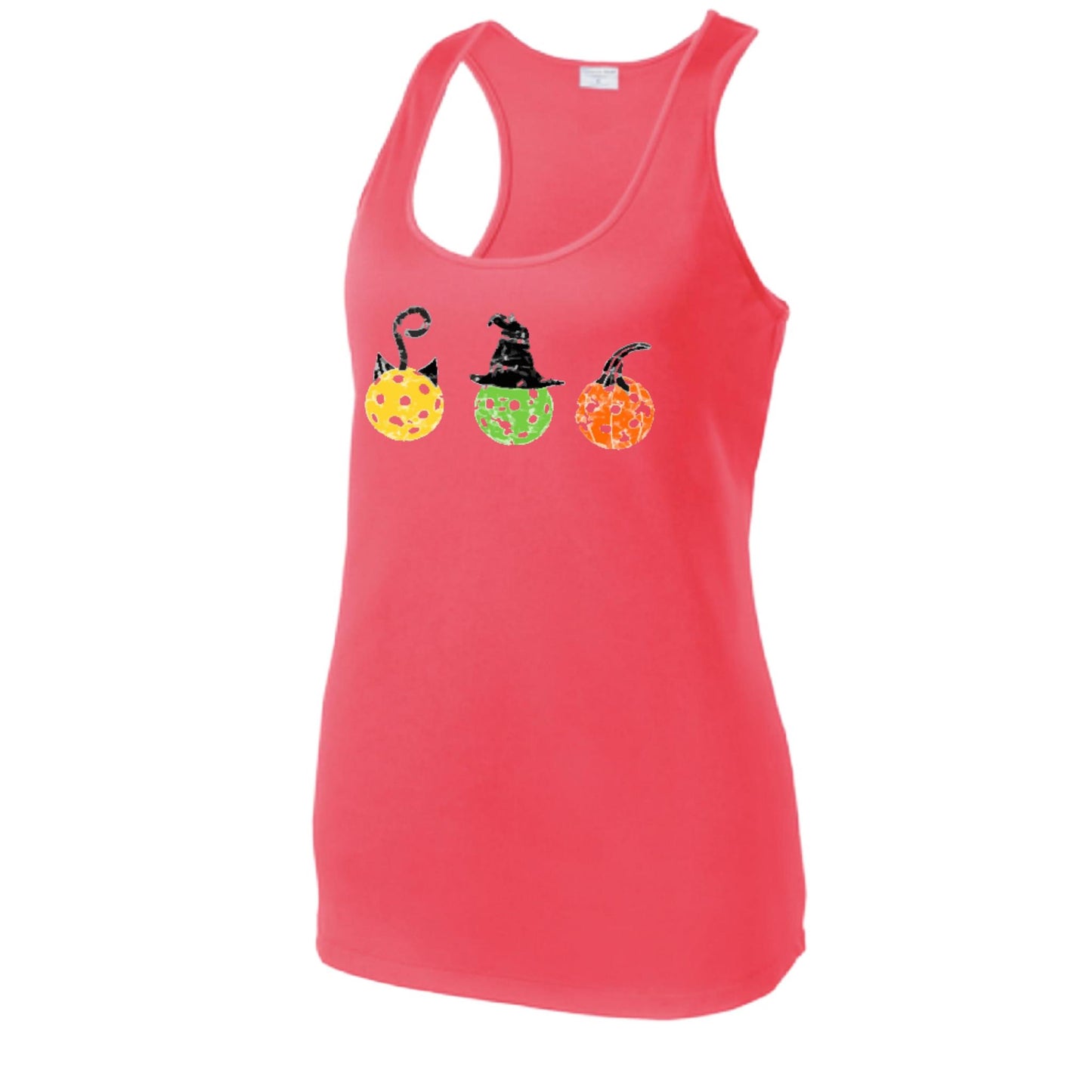 Cat Witch Pumpkin | Women's Racerback Pickleball Performance Tank | 100% Polyester