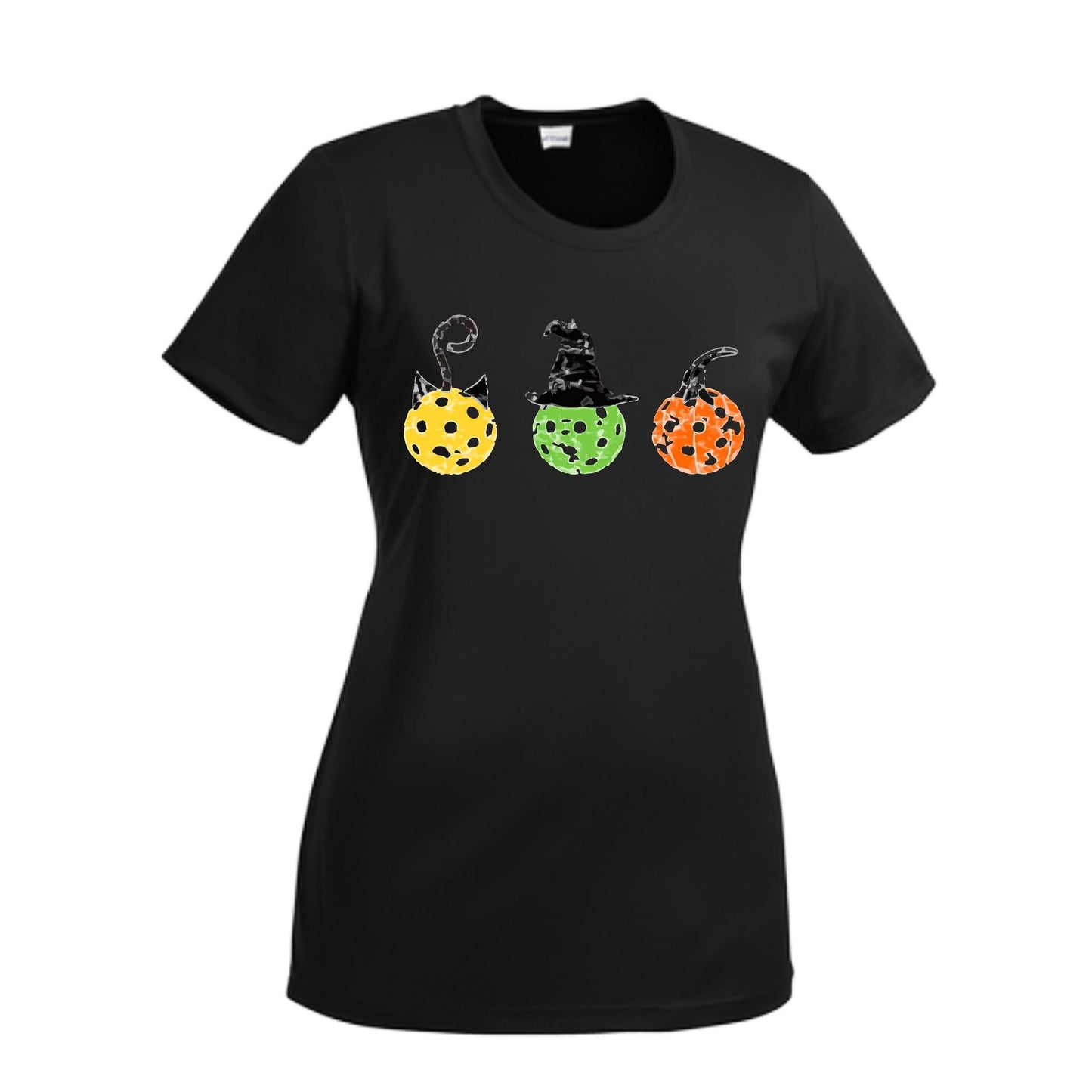 Cat Witch Pumpkin | Women’s Short Sleeve Crewneck Pickleball Performance T-Shirts | 100% Polyester