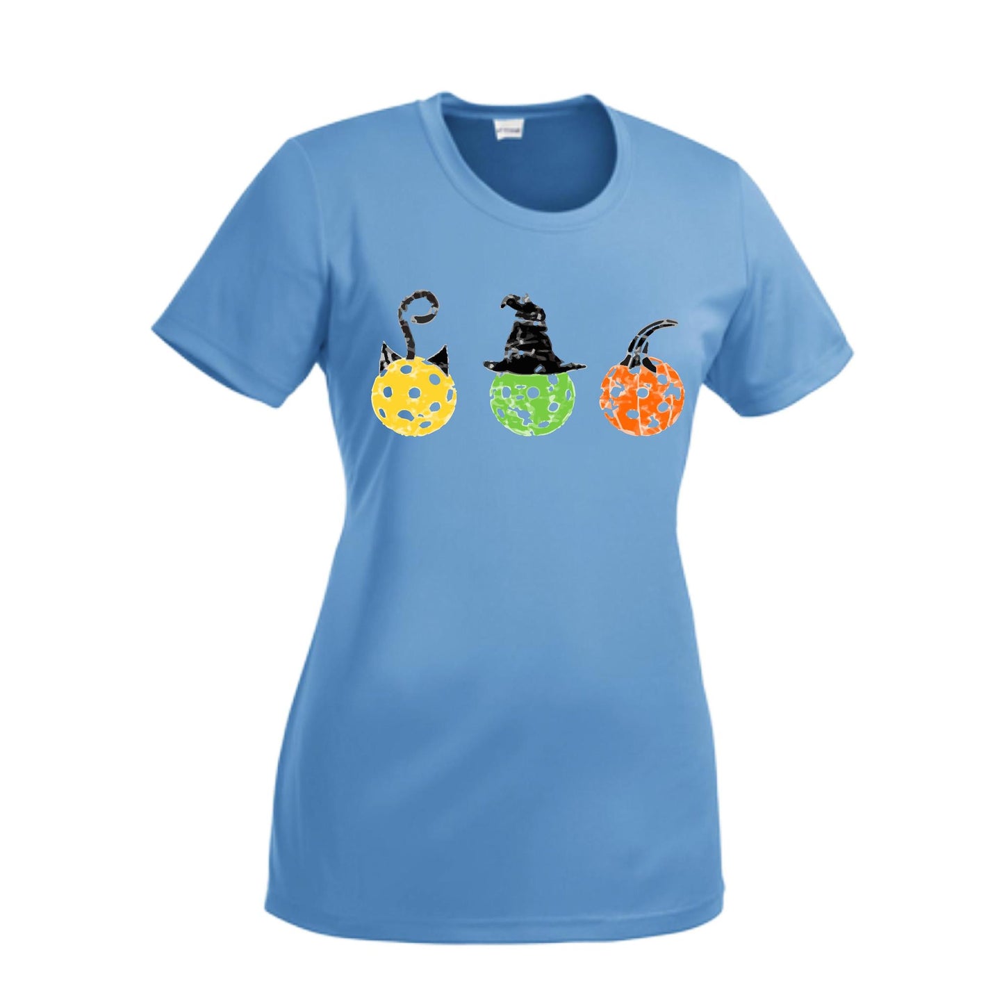 Cat Witch Pumpkin | Women’s Short Sleeve Crewneck Pickleball Performance T-Shirts | 100% Polyester