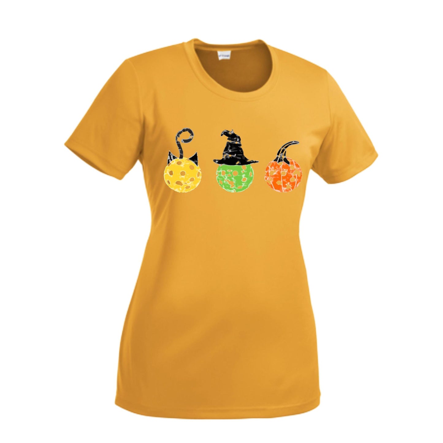 Cat Witch Pumpkin | Women’s Short Sleeve Crewneck Pickleball Performance T-Shirts | 100% Polyester