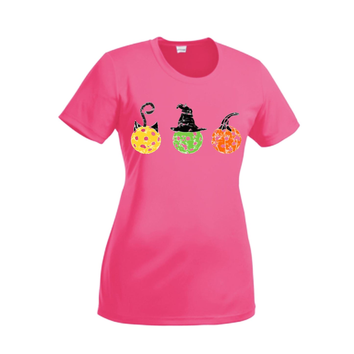 Cat Witch Pumpkin | Women’s Short Sleeve Crewneck Pickleball Performance T-Shirts | 100% Polyester