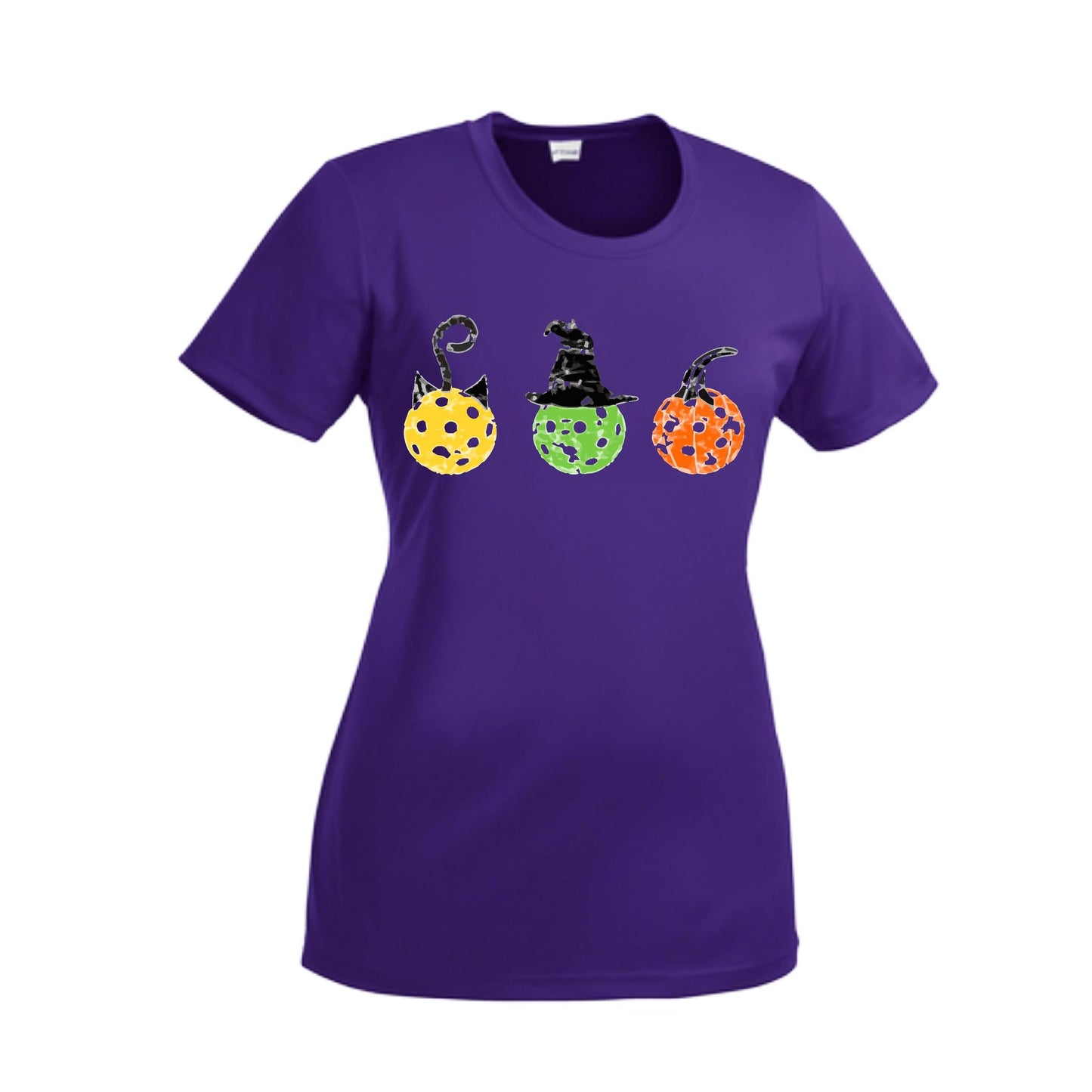 Cat Witch Pumpkin | Women’s Short Sleeve Crewneck Pickleball Performance T-Shirts | 100% Polyester