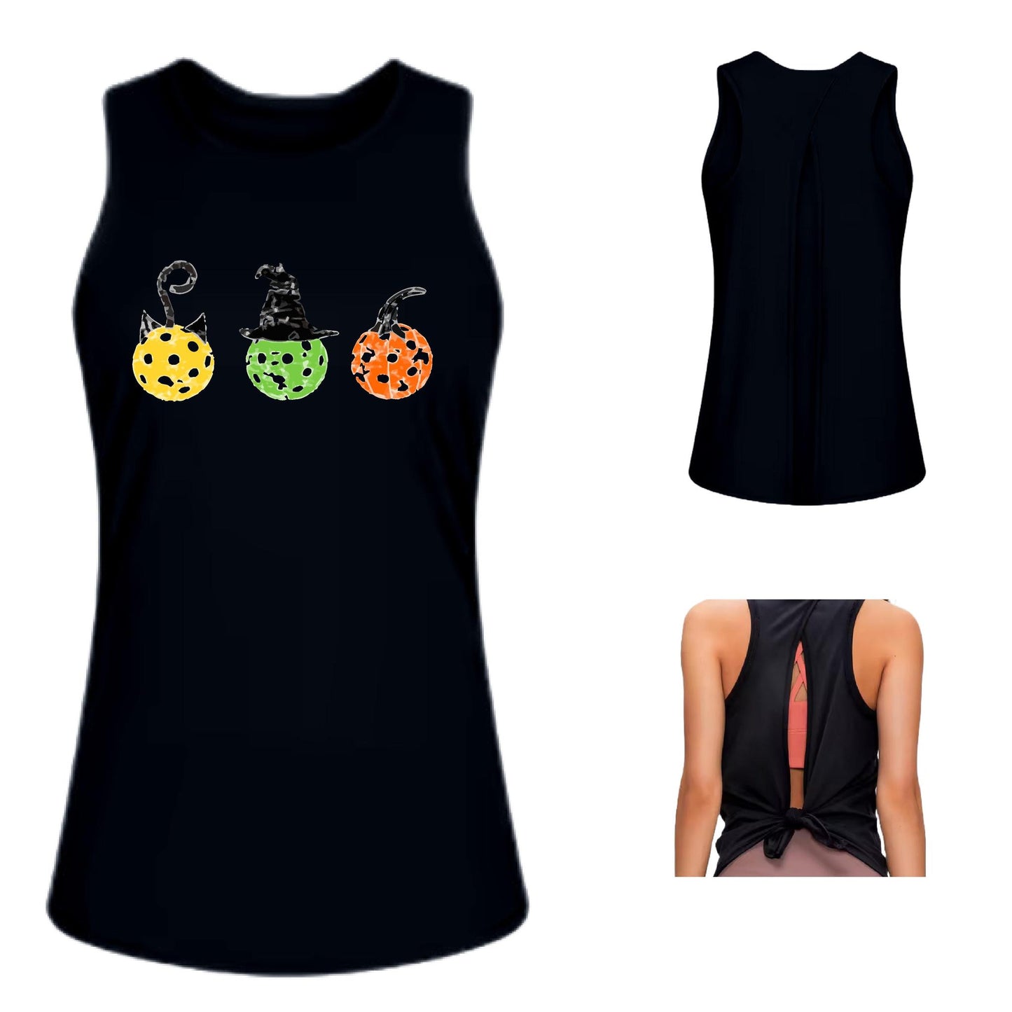 Cat Witch Pumpkin | Women's Split Back or Tied Back Pickleball Performance Tank | 80/20 Nylon Spandex Mix