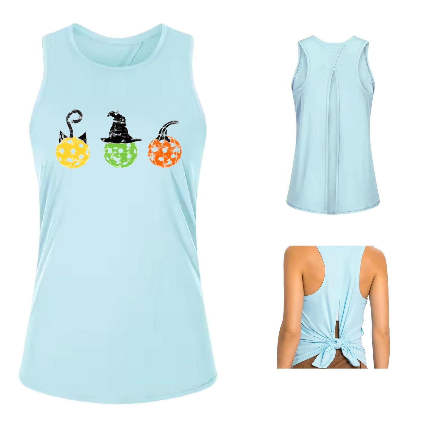 Cat Witch Pumpkin | Women's Split Back or Tied Back Pickleball Performance Tank | 80/20 Nylon Spandex Mix