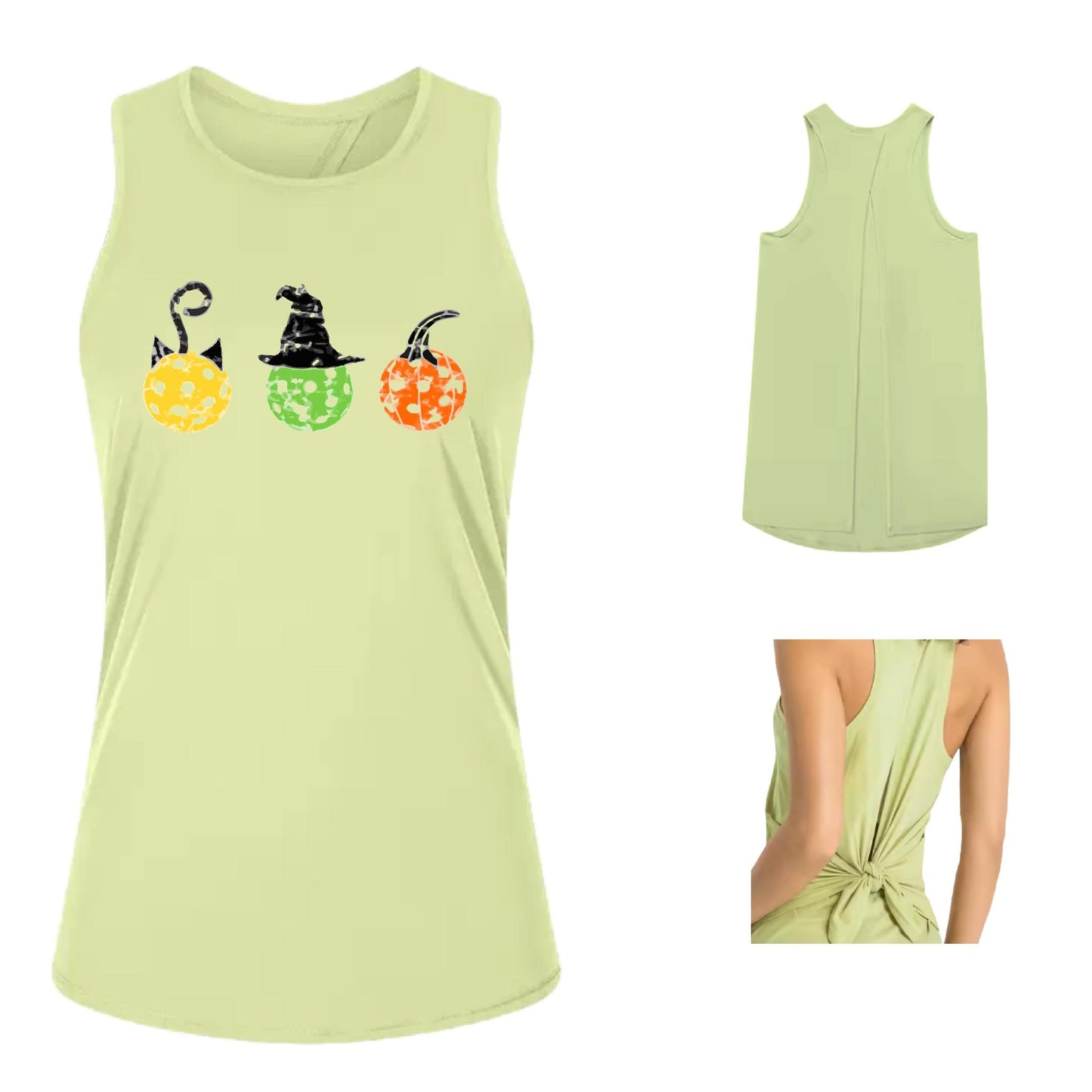 Cat Witch Pumpkin | Women's Split Back or Tied Back Pickleball Performance Tank | 80/20 Nylon Spandex Mix