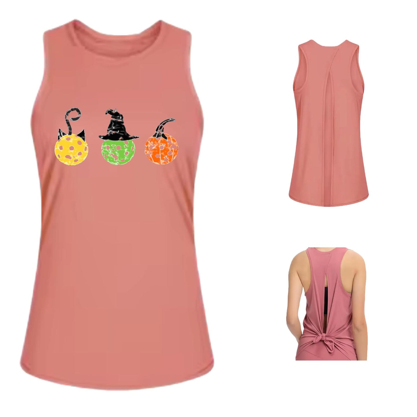 Cat Witch Pumpkin | Women's Split Back or Tied Back Pickleball Performance Tank | 80/20 Nylon Spandex Mix